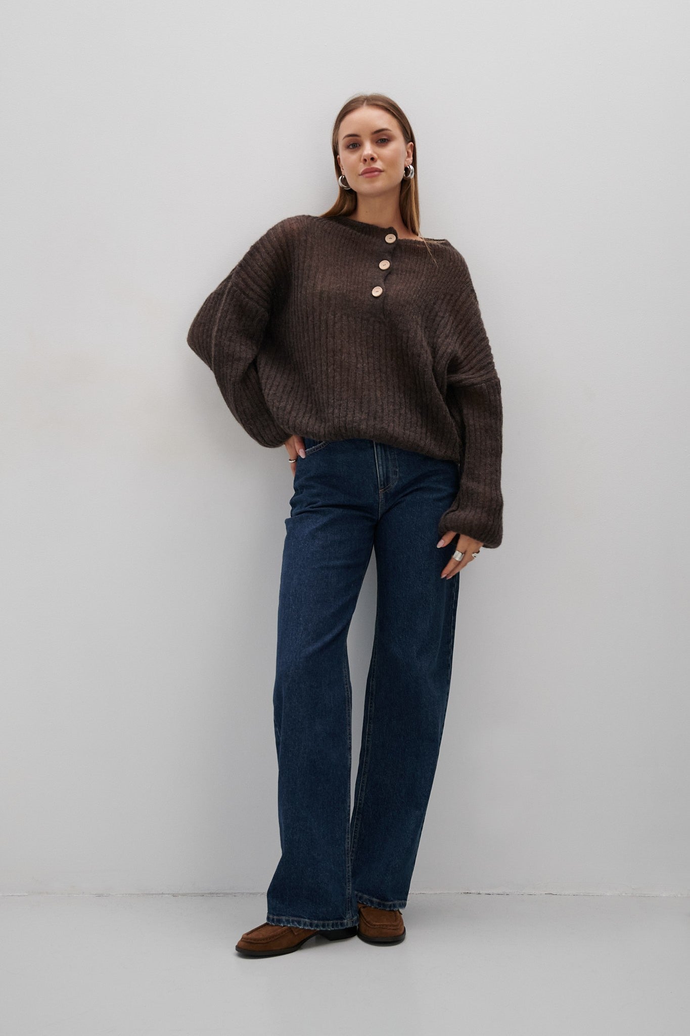 Sweter z wełny alpaki zapinany szary Brown