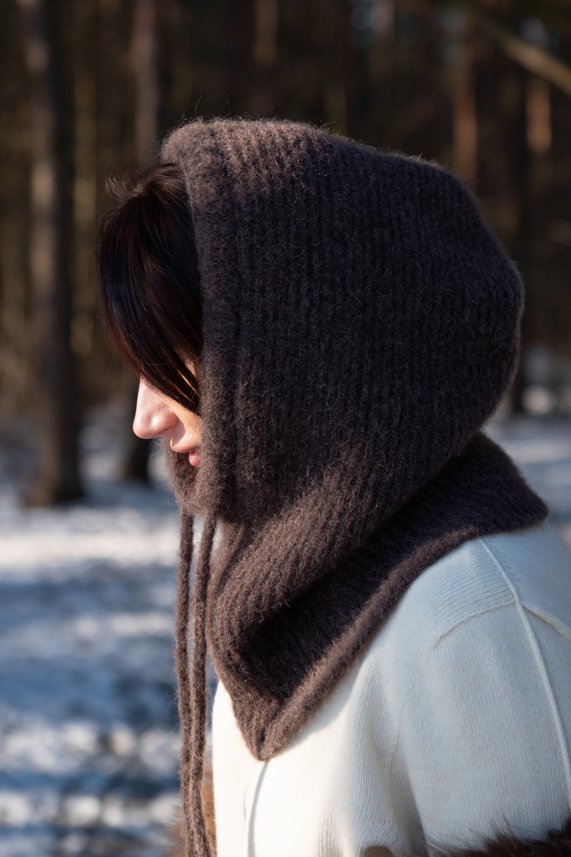 Balaclava z wełny alpaki Cloudveil  brązowa