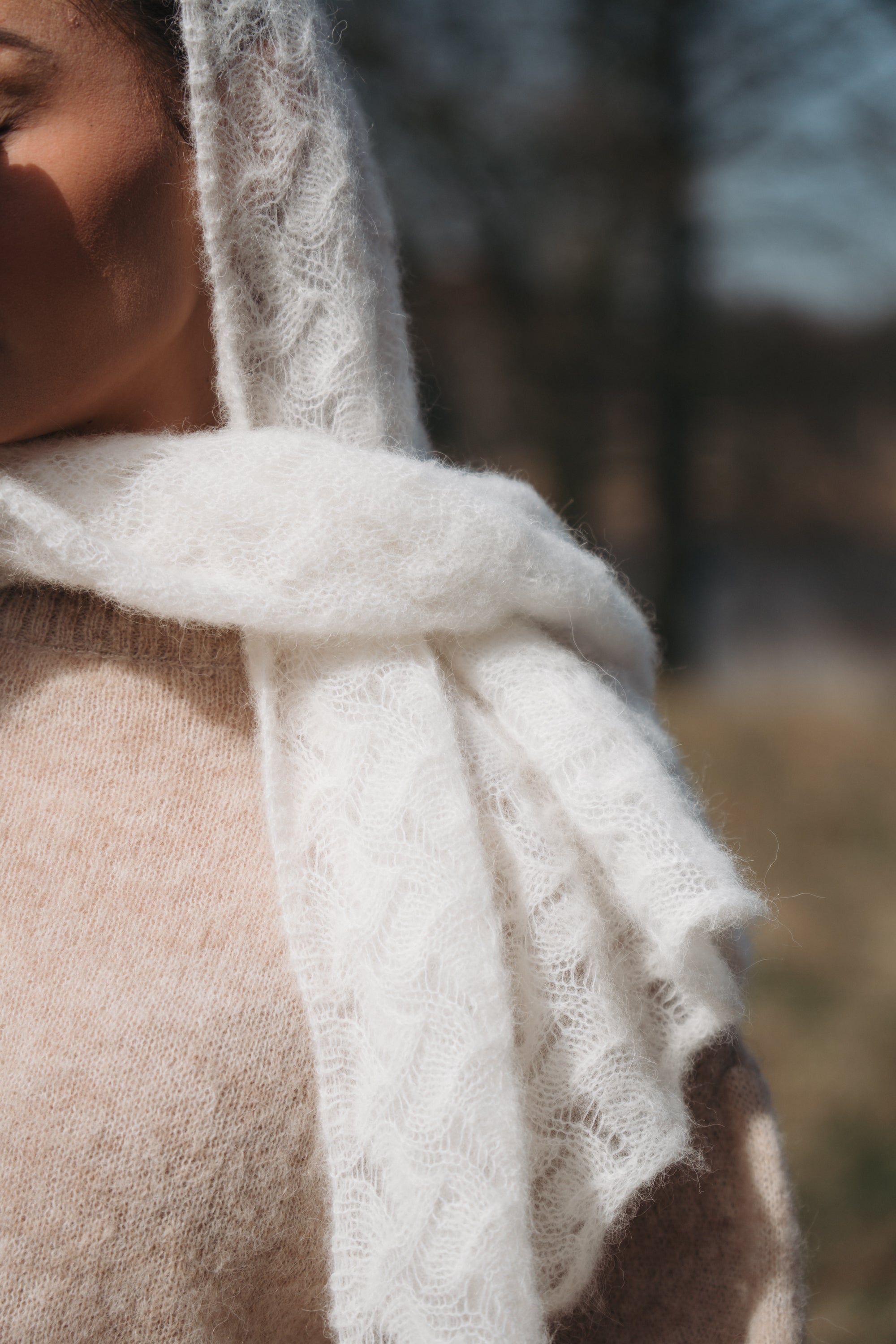 Cloudloom Shawl ecru alpaca wool openwork scarf