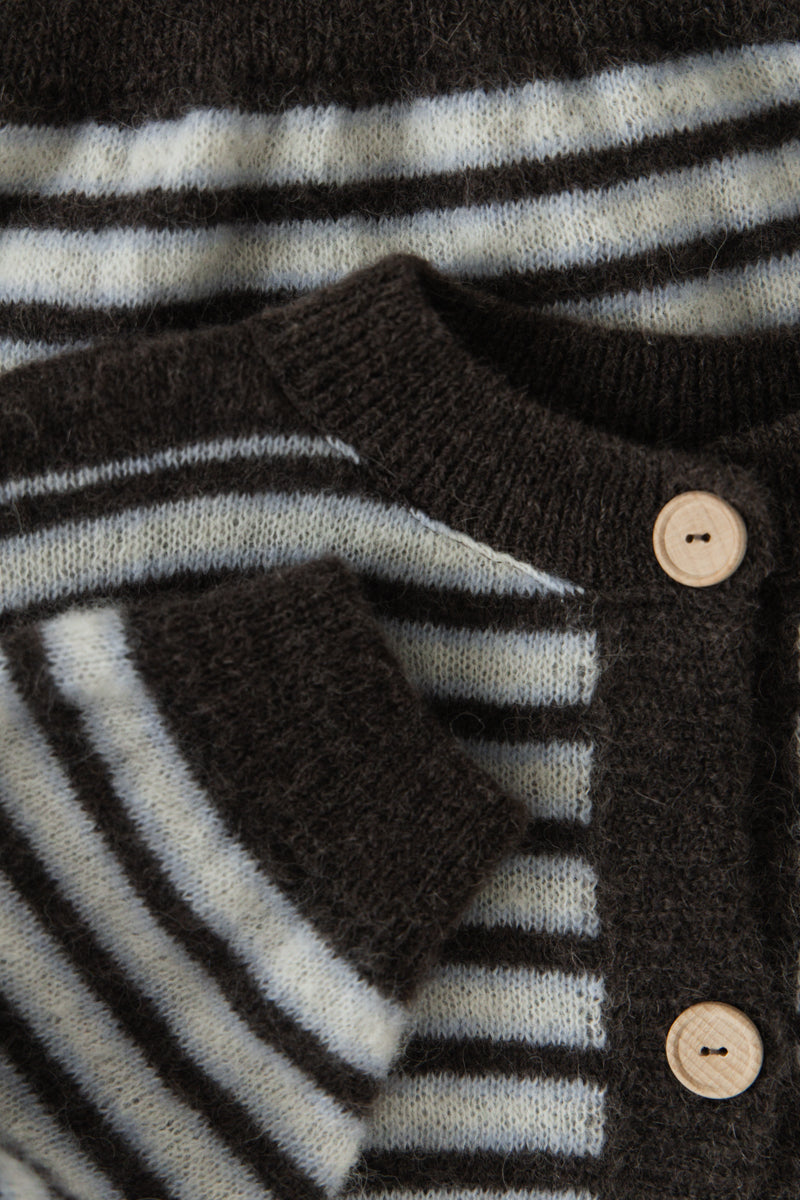 Kardigan z wełny alpaki Soft Stripe brązowy
