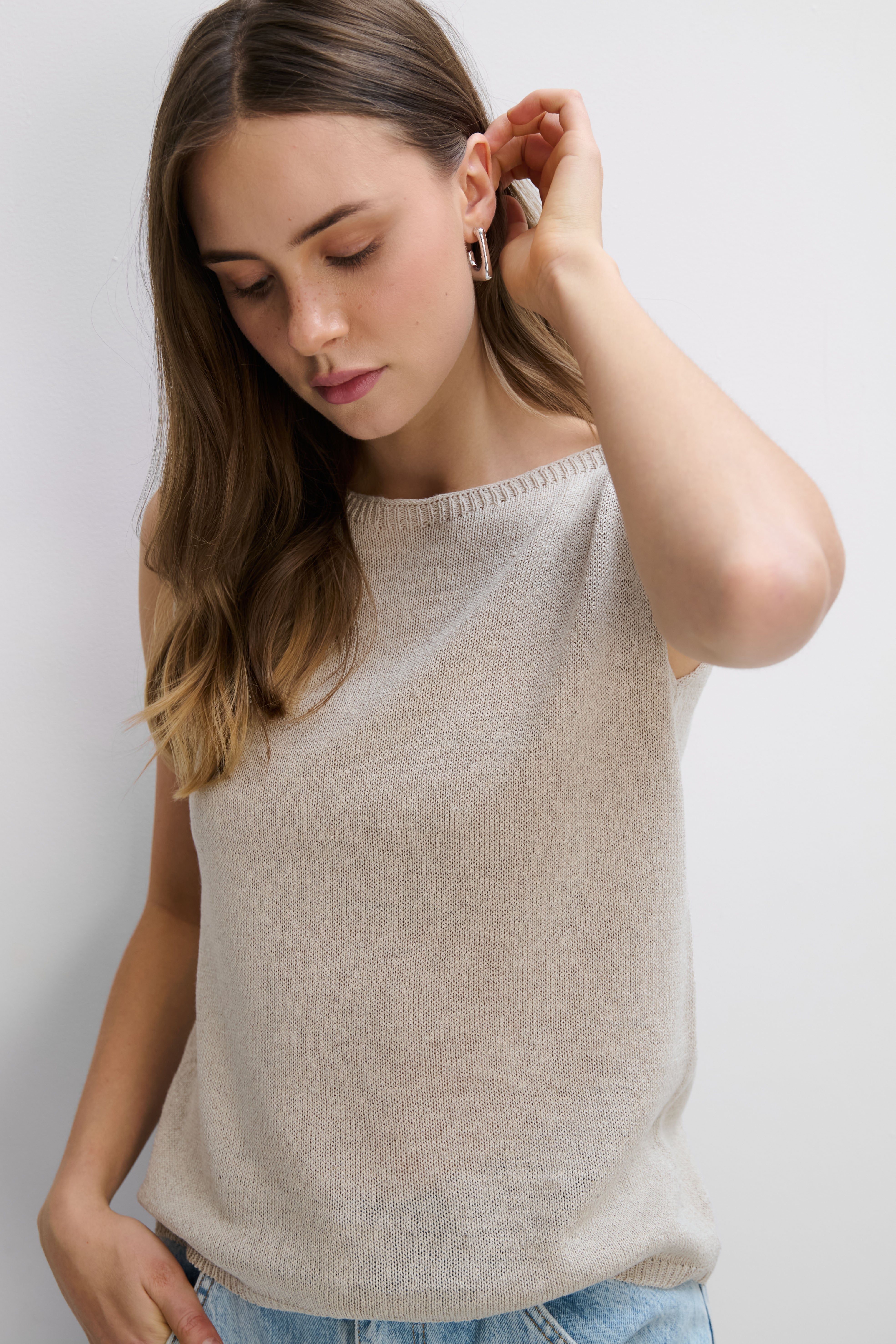 Beiges Oberteil aus Hanf und Leinen