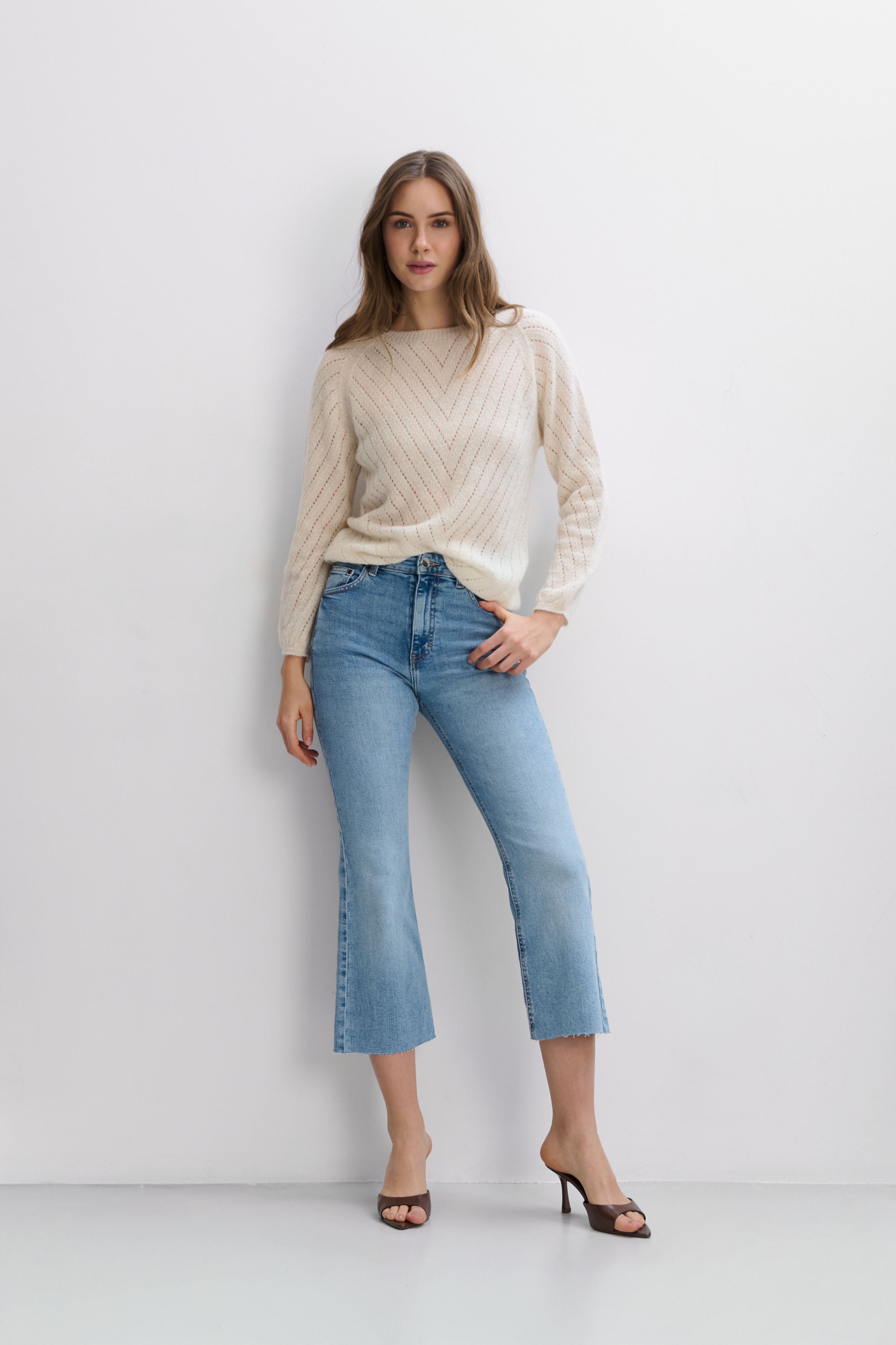 Classic ecru silk and alpaca wool sweater