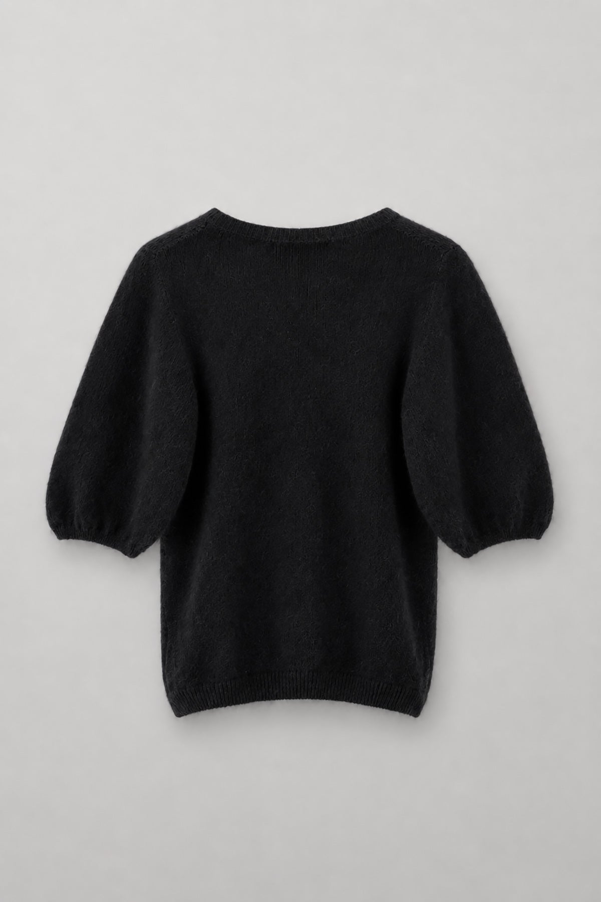 Sweter z krótkim rękawem z wełny baby alpaka i wełny virgin czarny