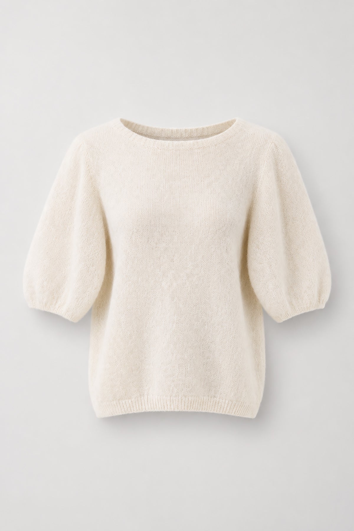 Sweter z krótkim rękawem z wełny baby alpaka i wełny virgin ecru