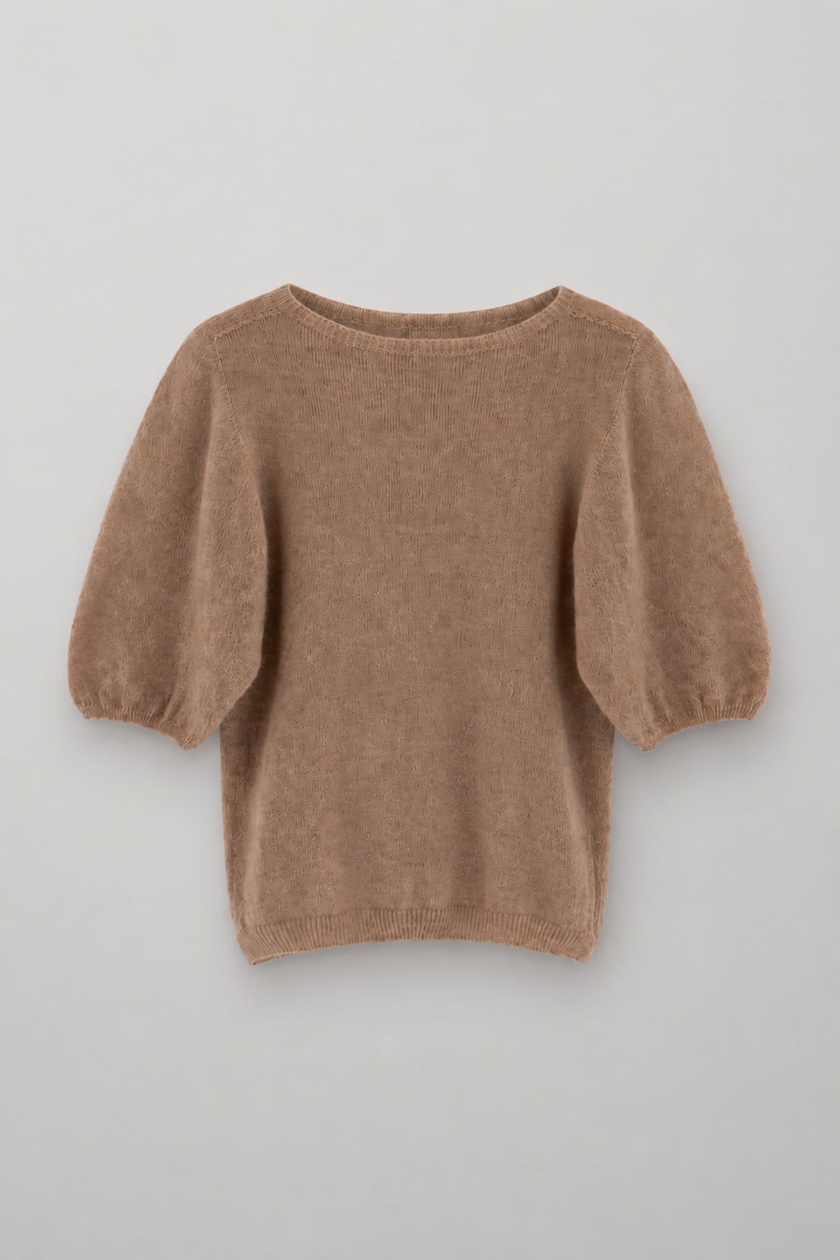 Sweter z krótkim rękawem z wełny baby alpaka i wełny virgin jasny brąz