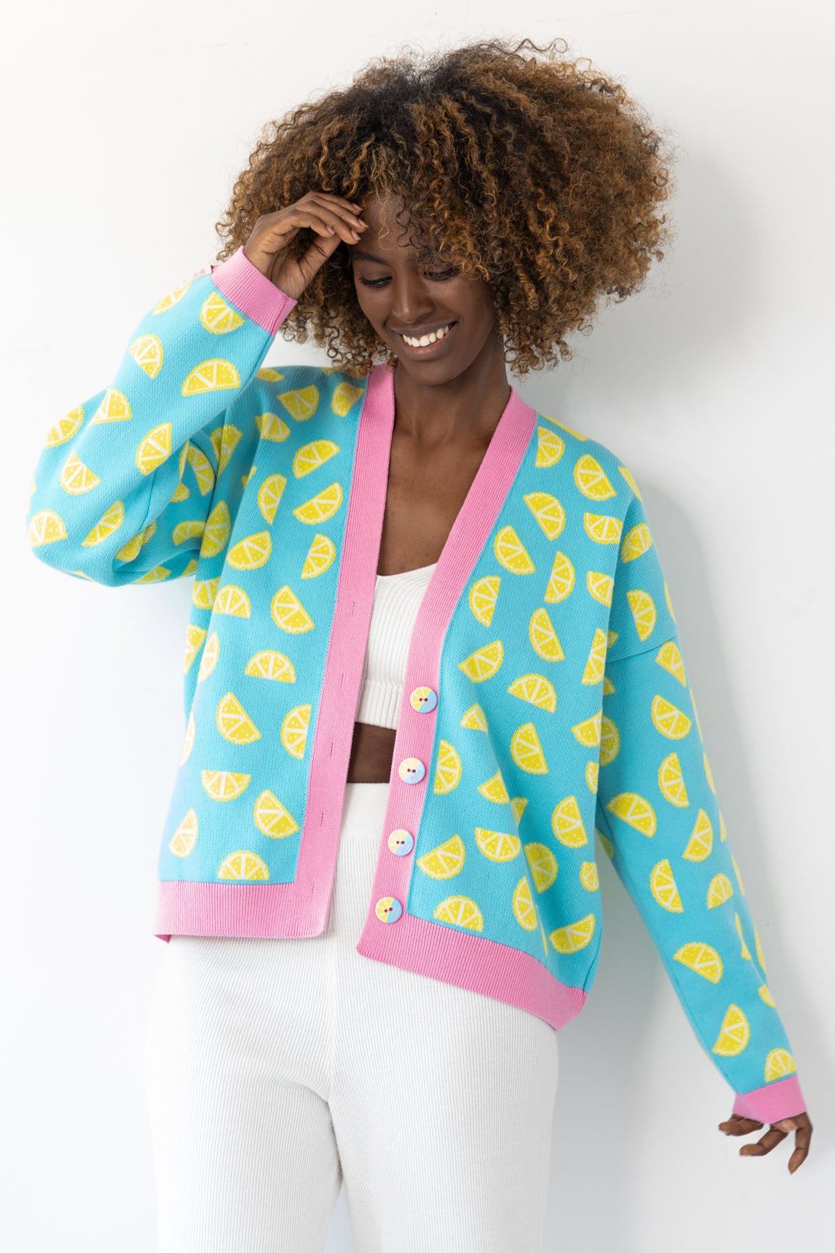 Zitronengelbe Baumwollstrickjacke - Lemon Vibe