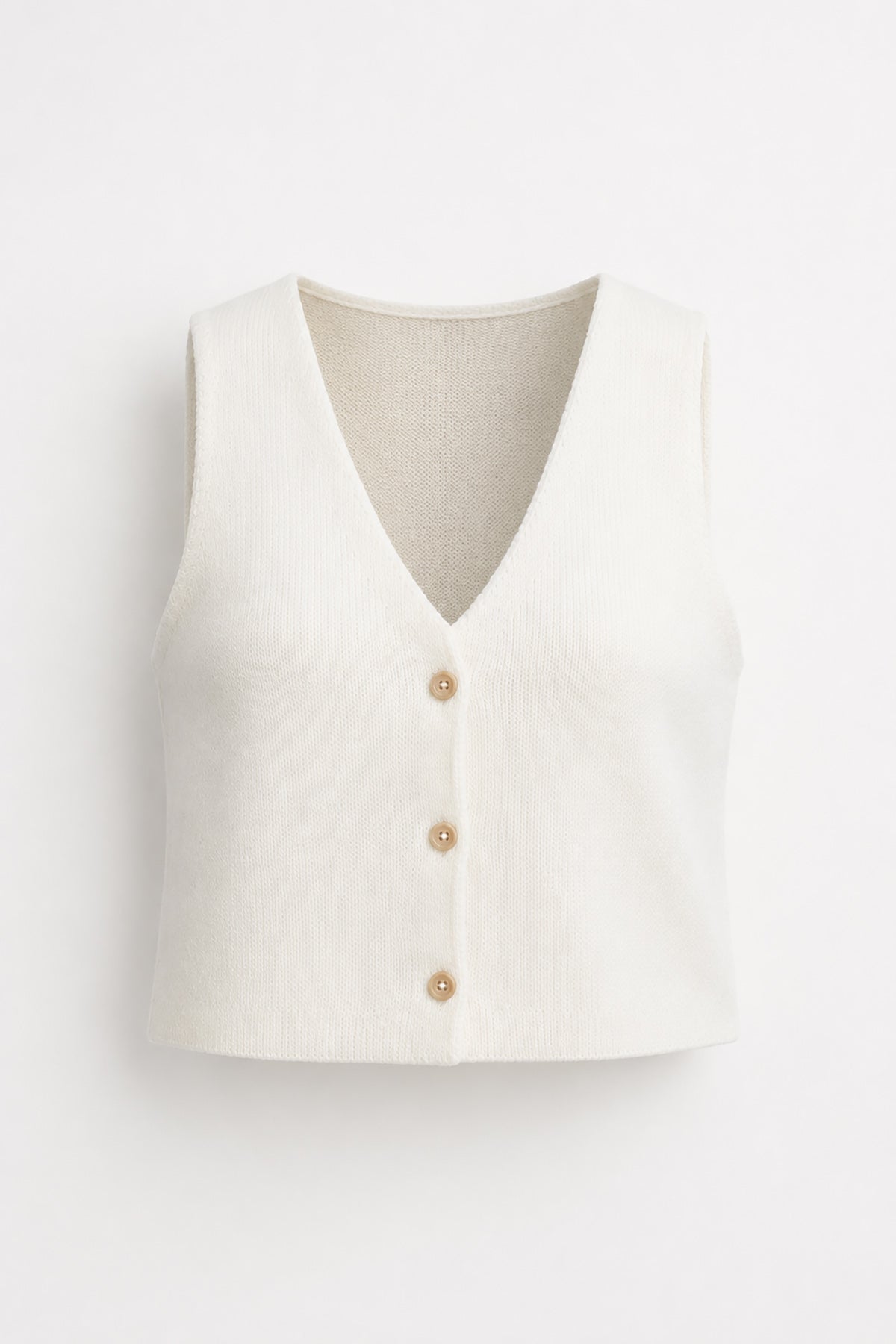 Organic cotton and ecru cashmere button-up vest