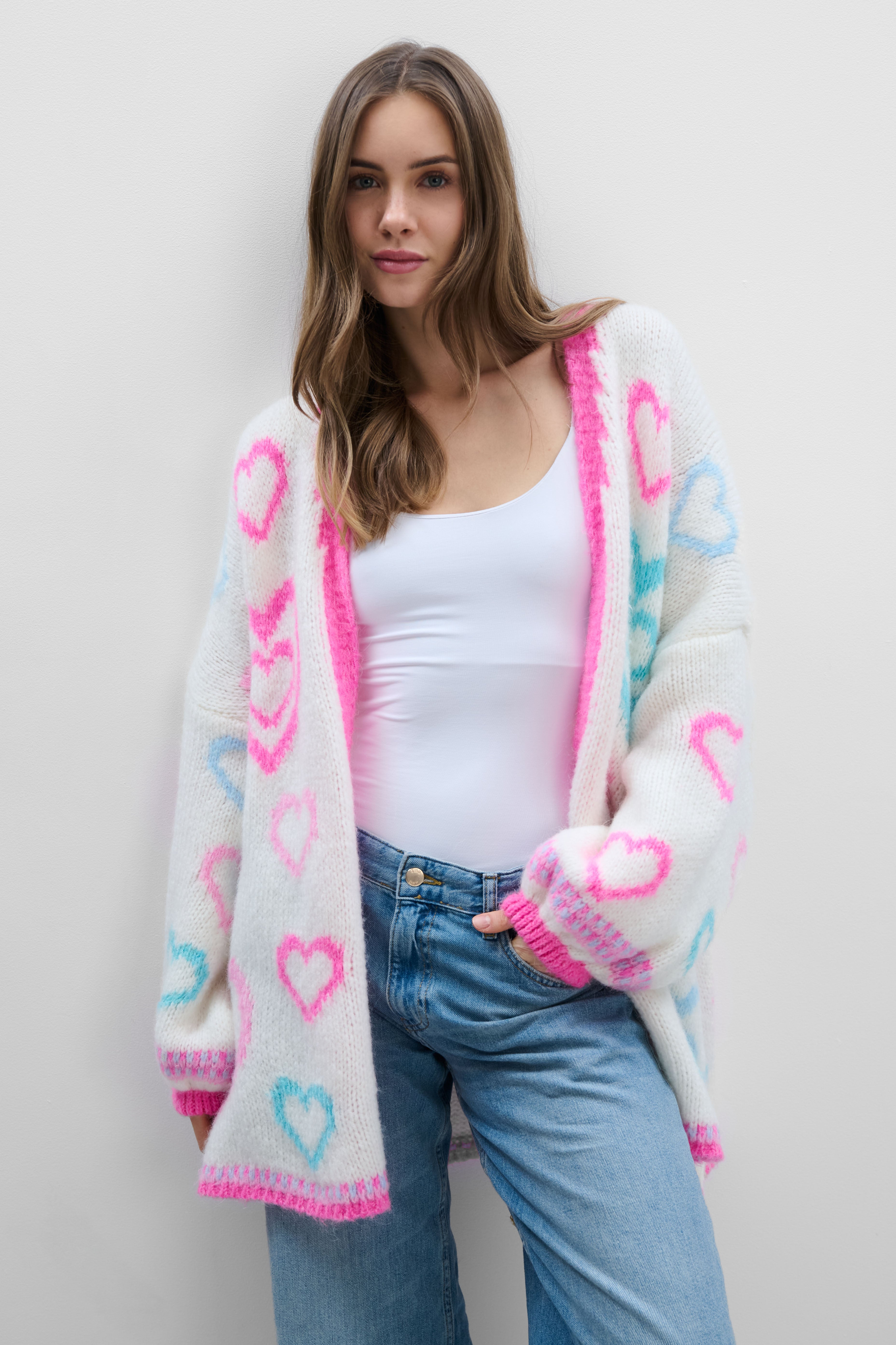 Kolorowy kardigan Sweetheart ecru