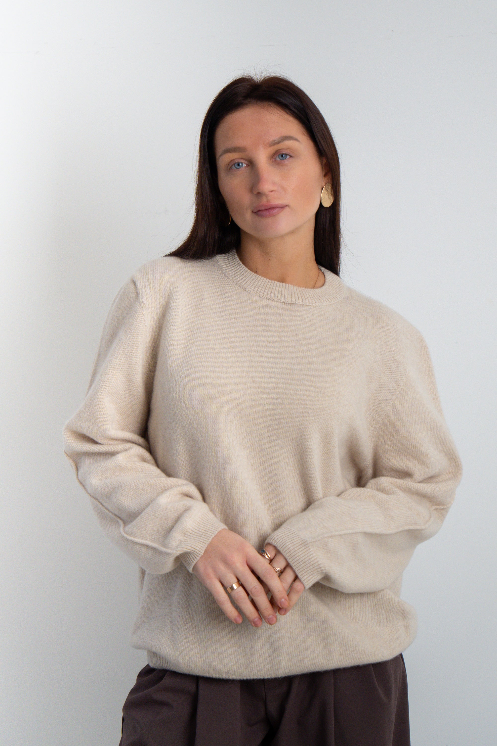 Sweter z kaszmiru i wełny merynos Softscape beżowy