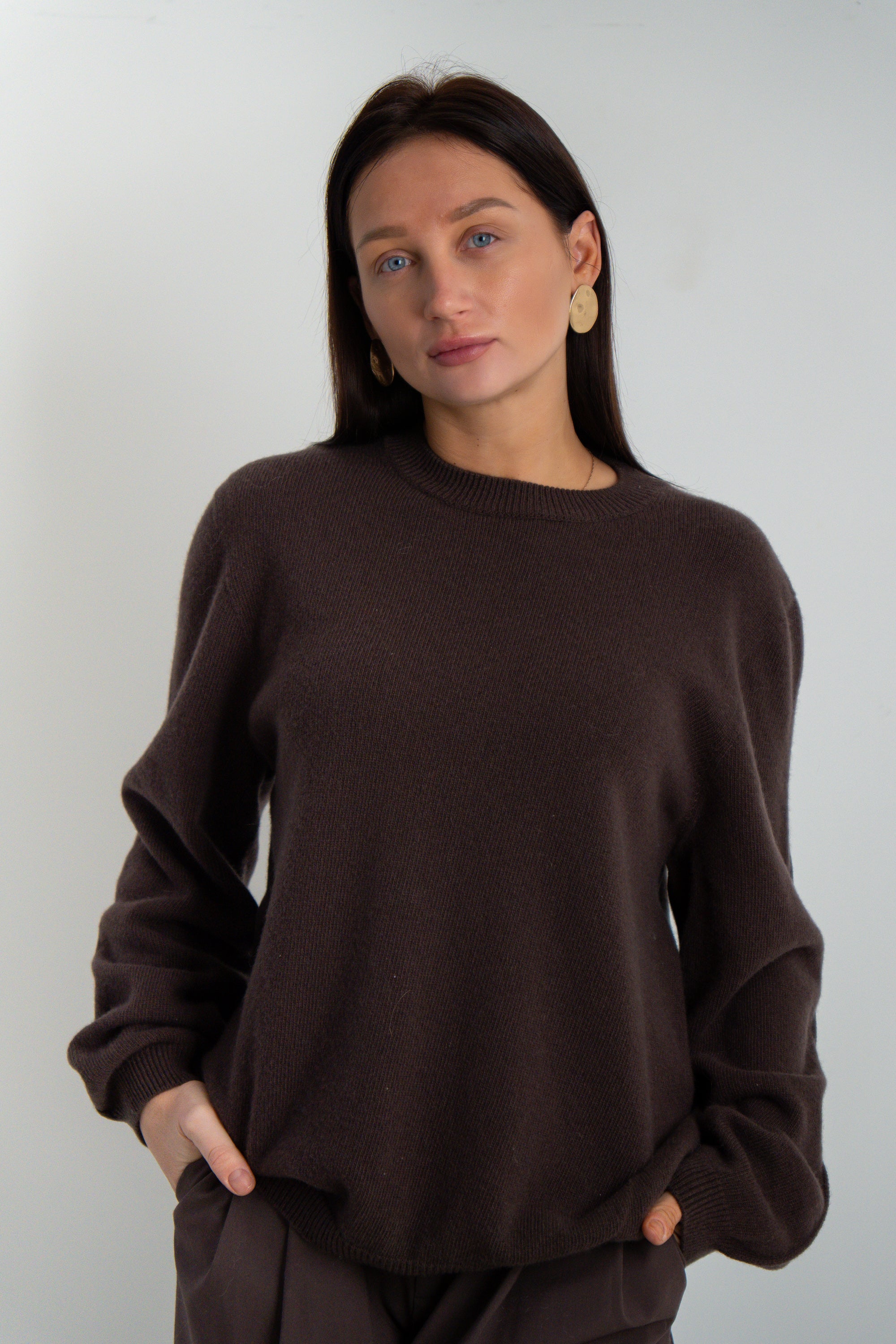 Sweter z kaszmiru i wełny merynos Softscape brązowy