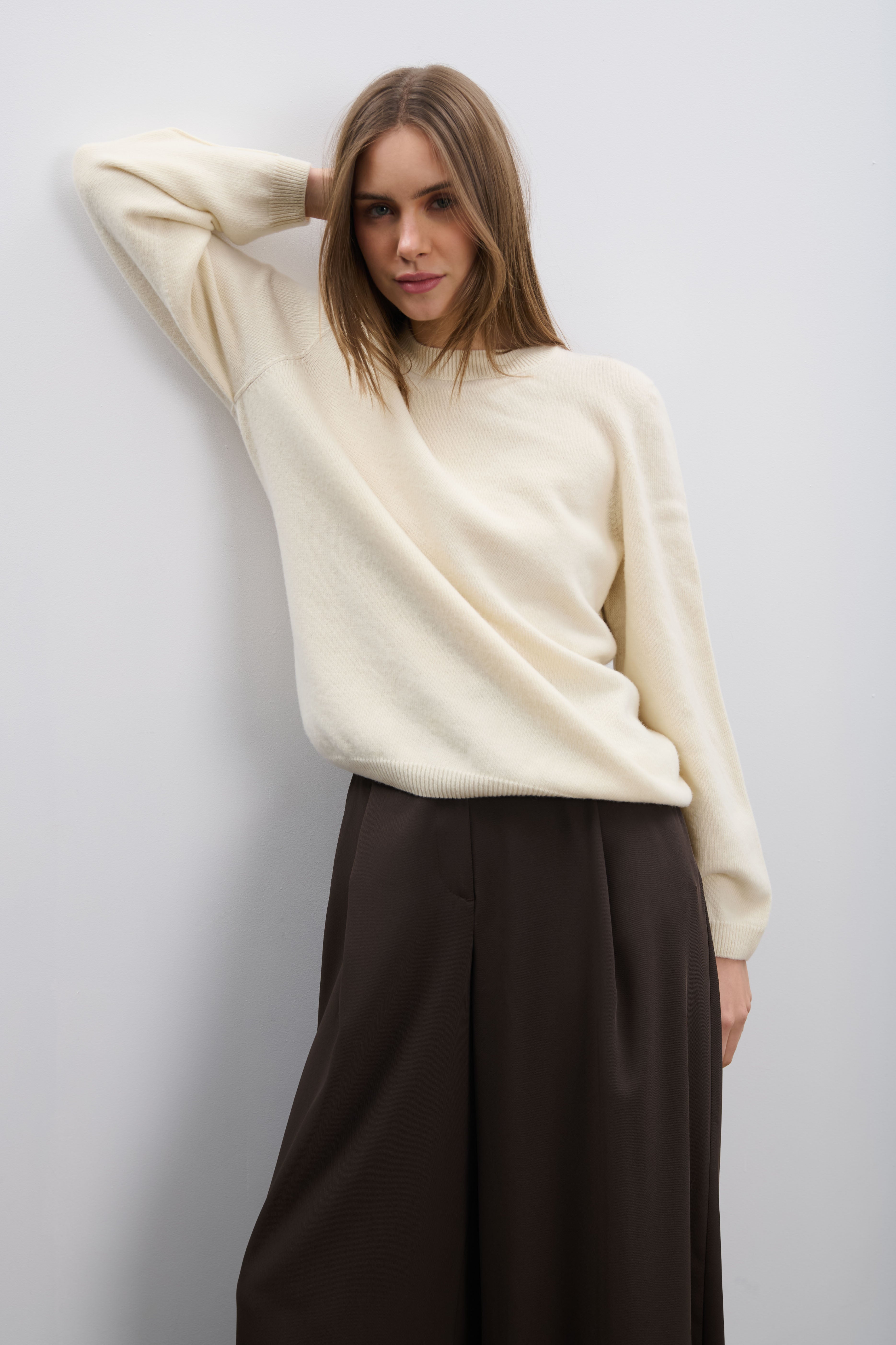 Sweter z kaszmiru i wełny merynos Softscape ecru