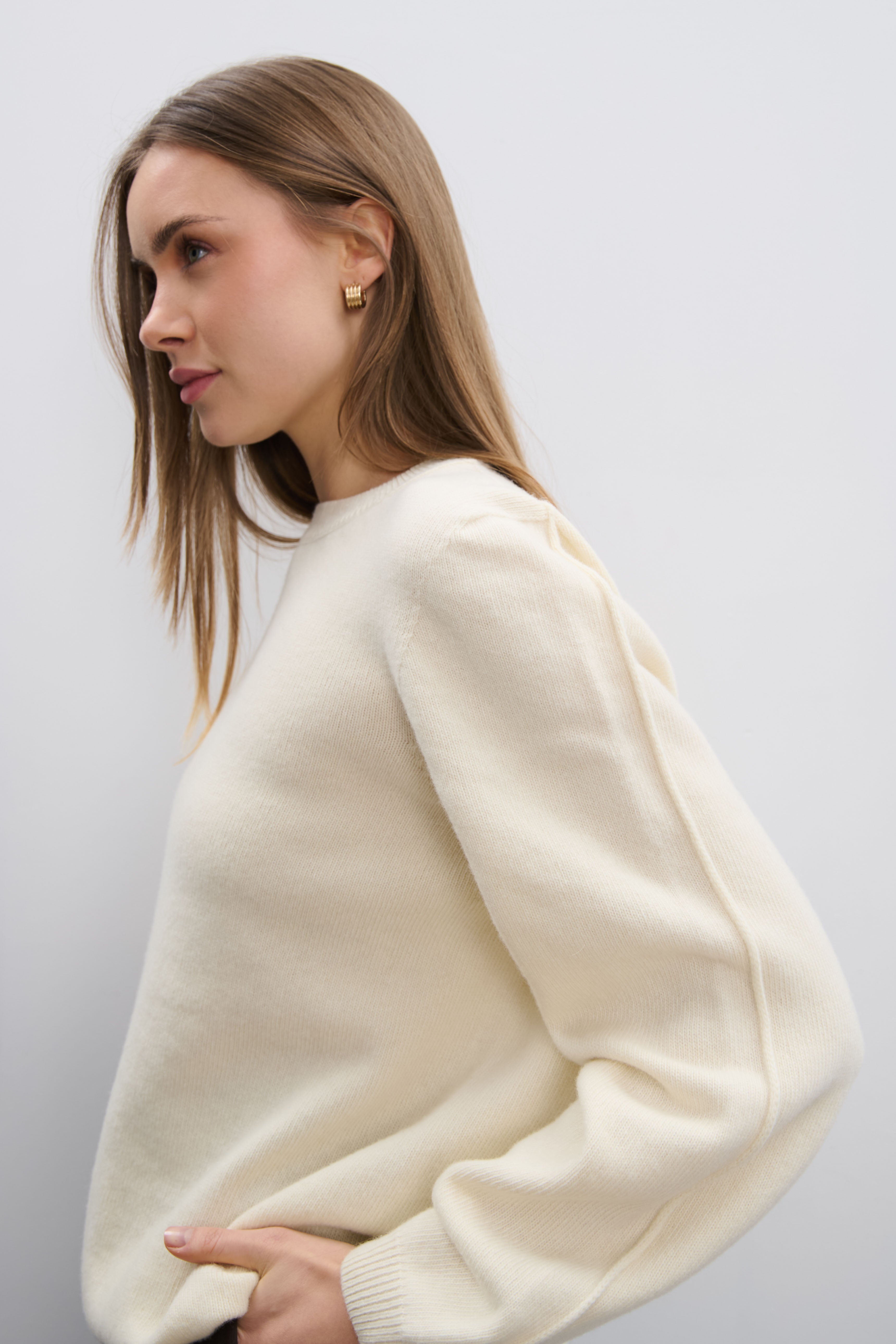 Sweter z kaszmiru i wełny merynos Softscape ecru