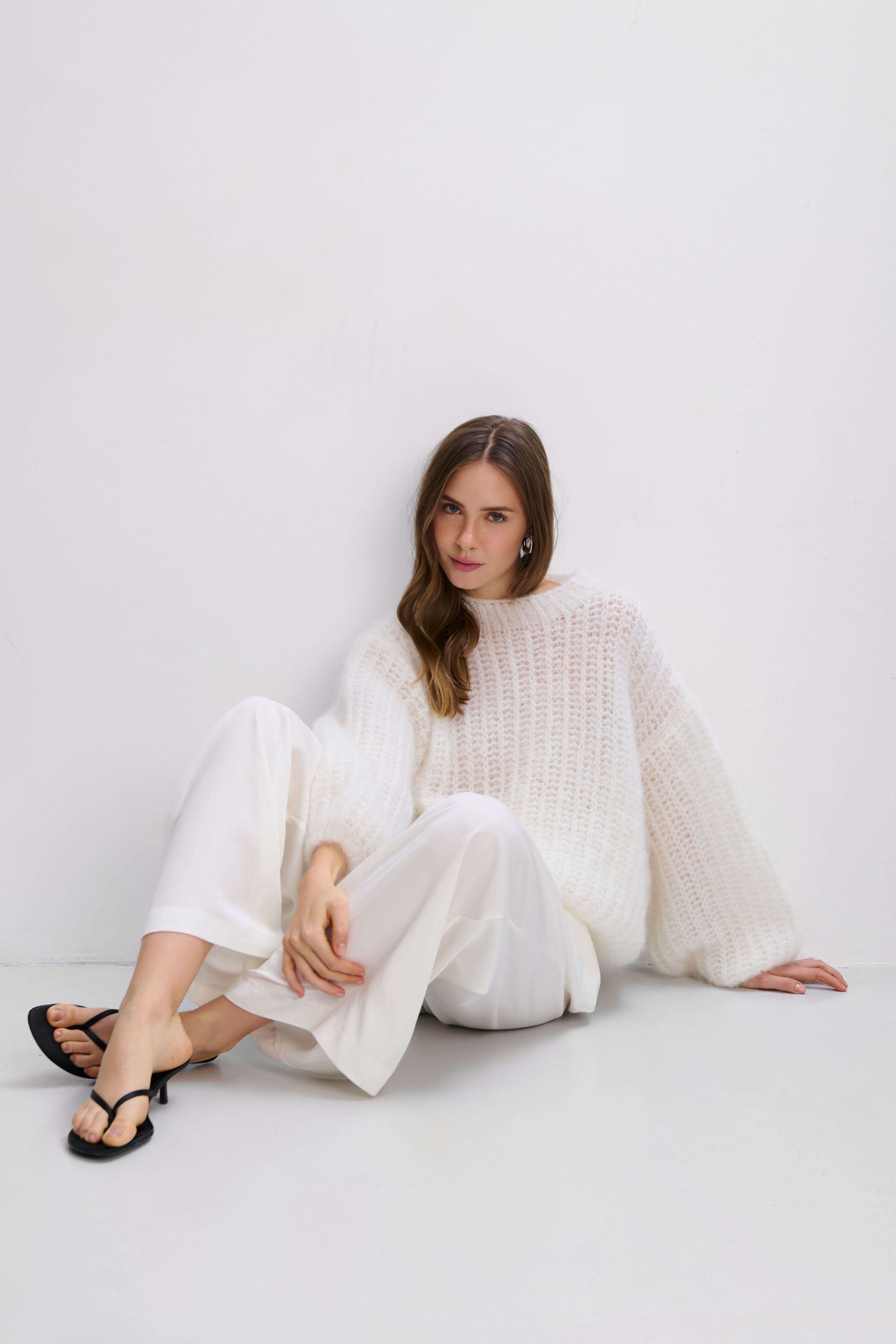 Feather Touch Pullover aus ecrufarbenem Kid-Mohair-Woll