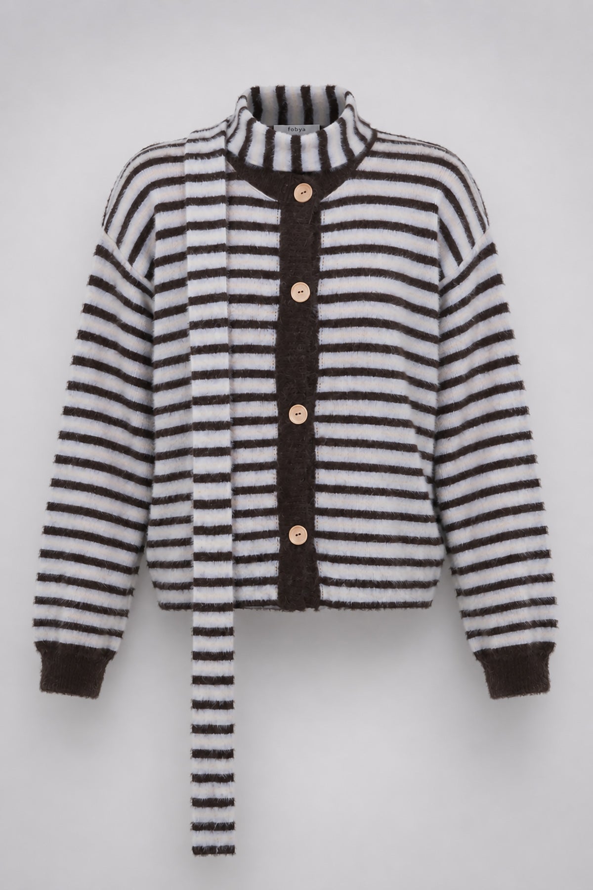 Soft Stripe Brown Alpaca Wool Cardigan