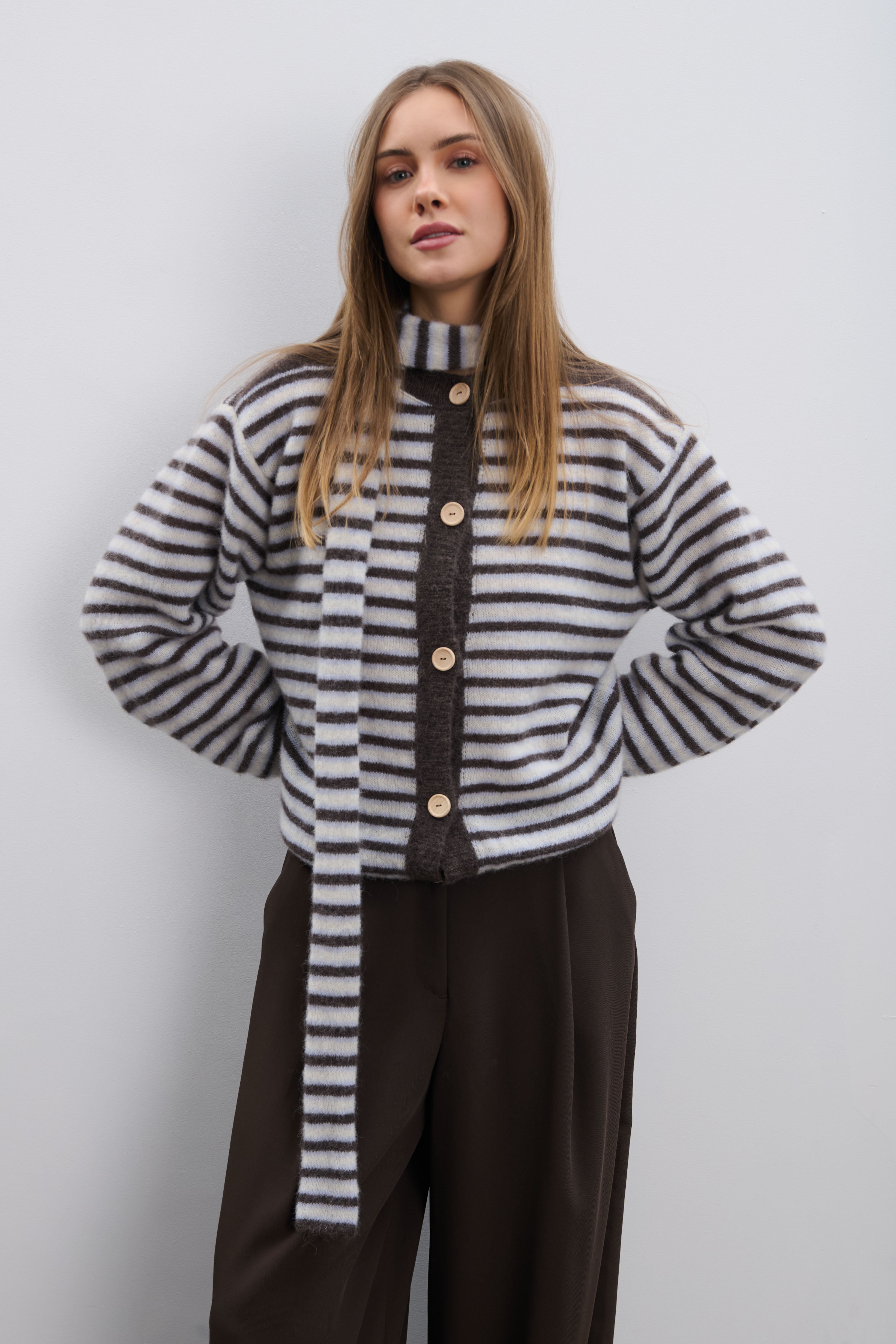Kardigan Soft Stripe brązowy