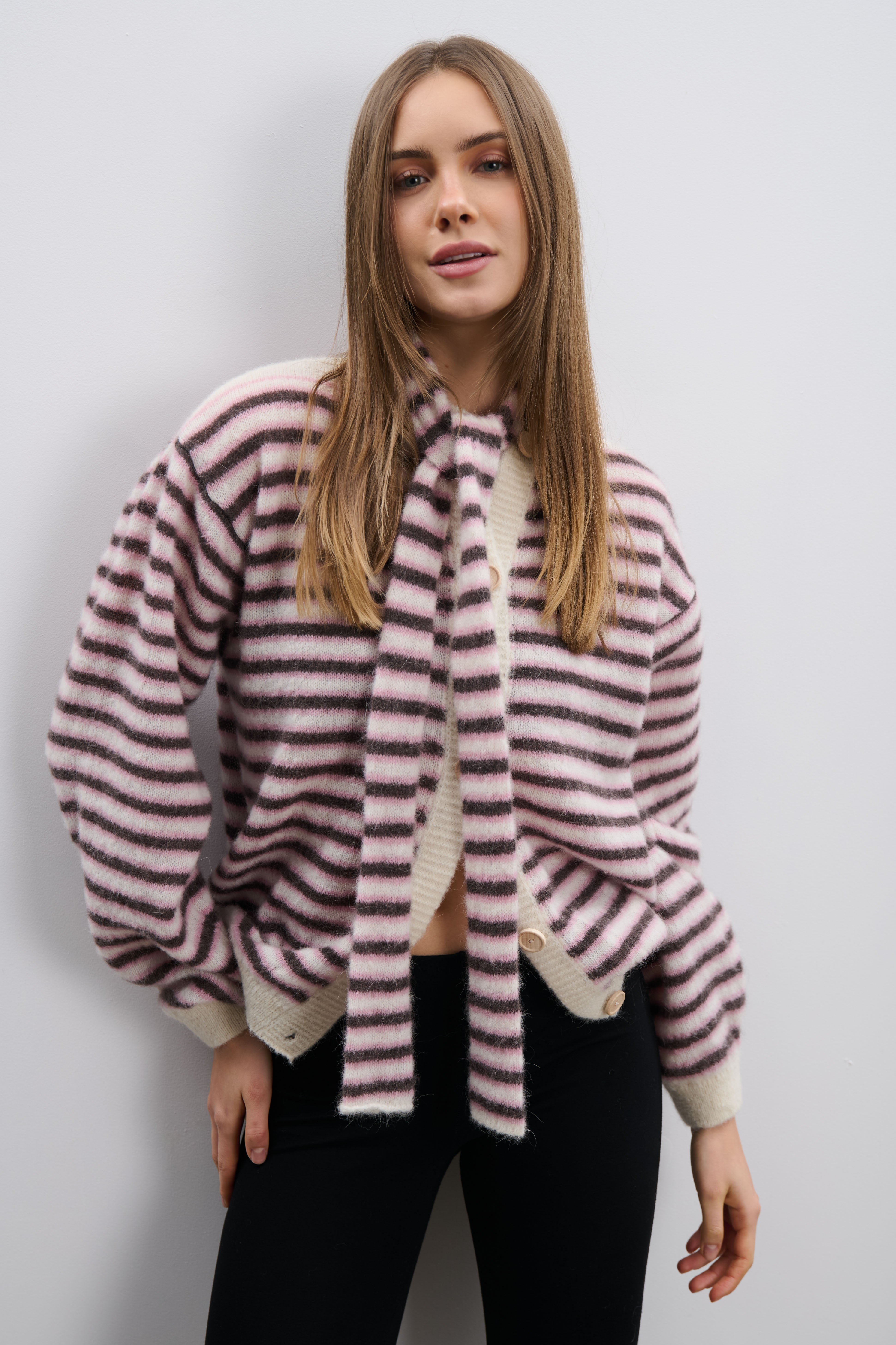 Kardigan Soft Stripe różowy