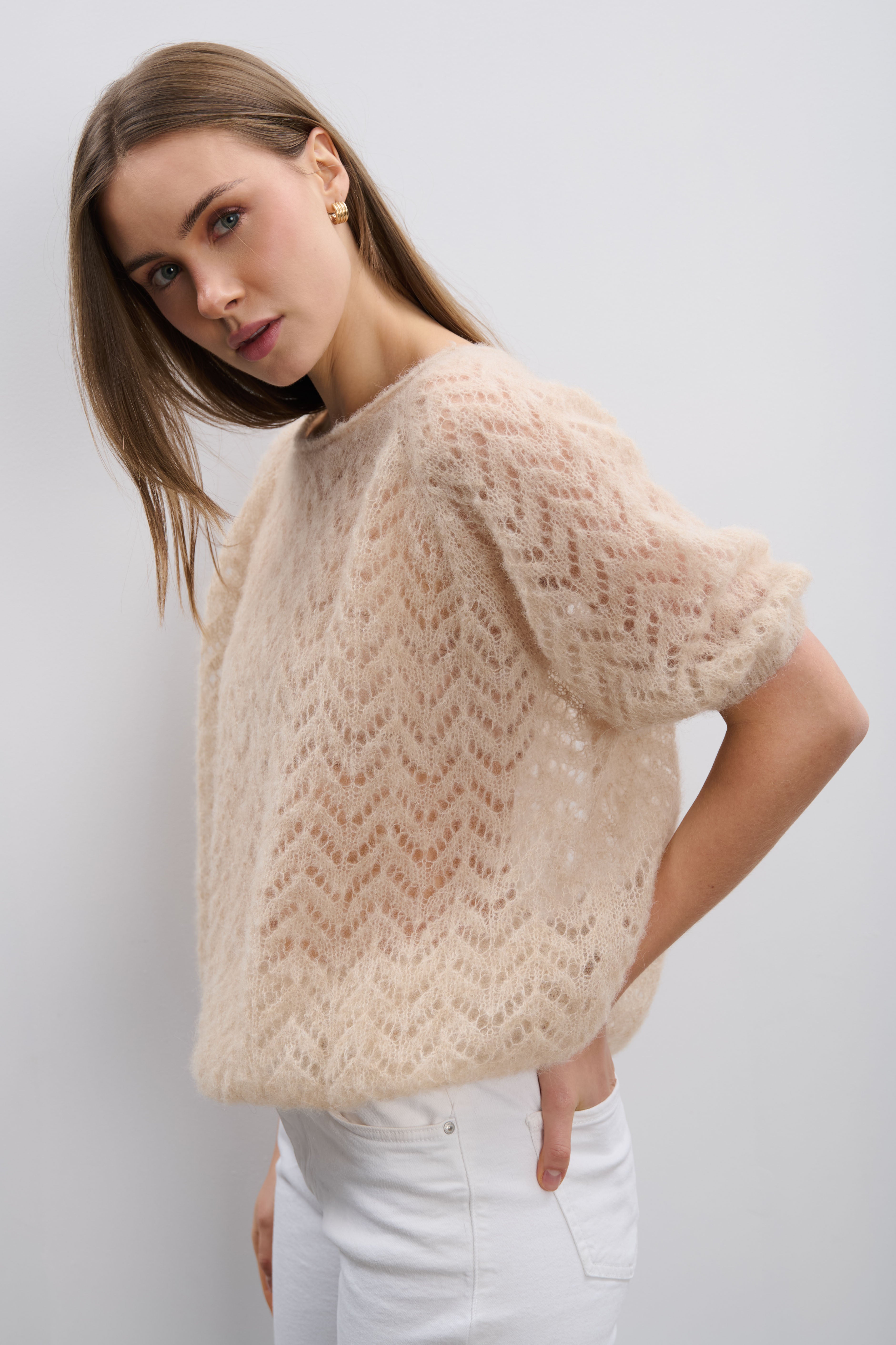 Sweter z wełny alpaki i wełny virgin Soft Mirage beżowy