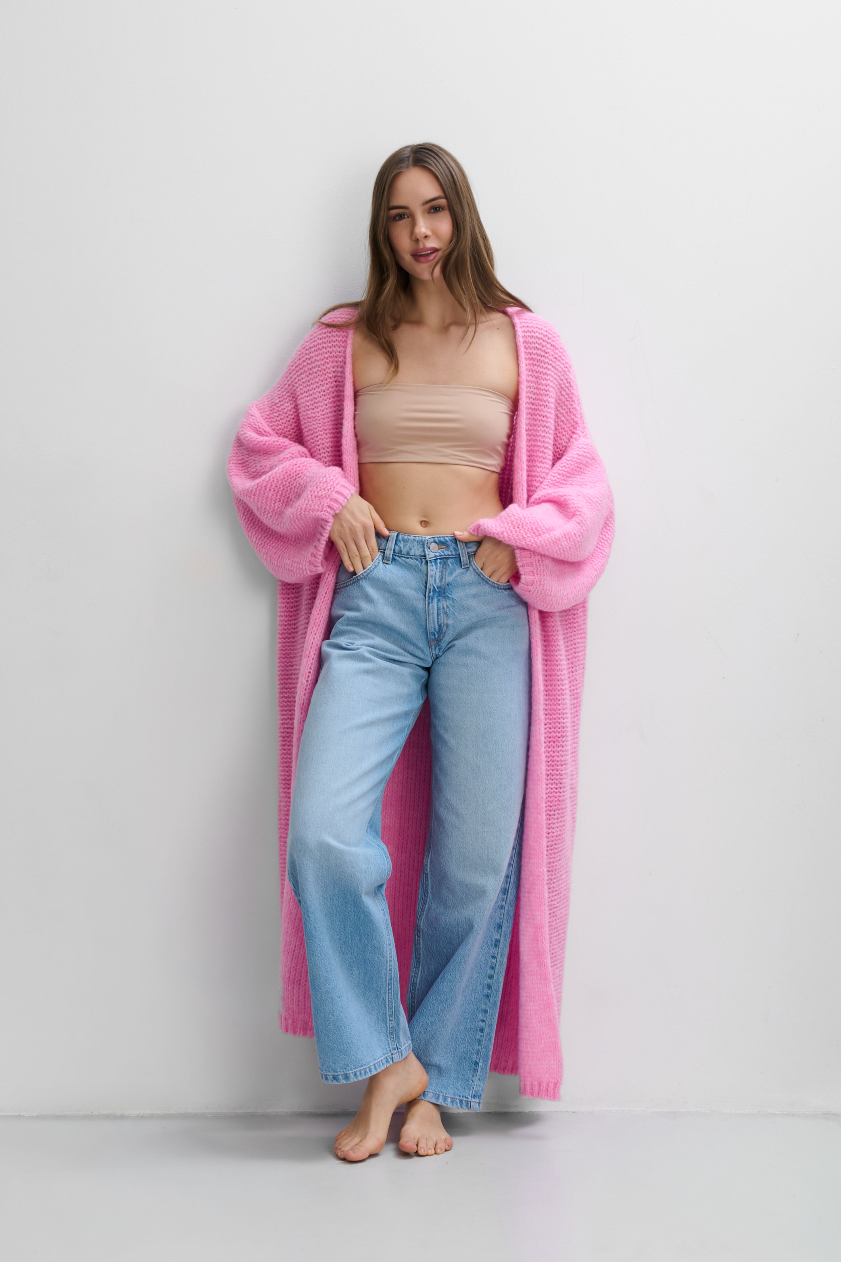 Długi kardigan Cloud Embrace różowy