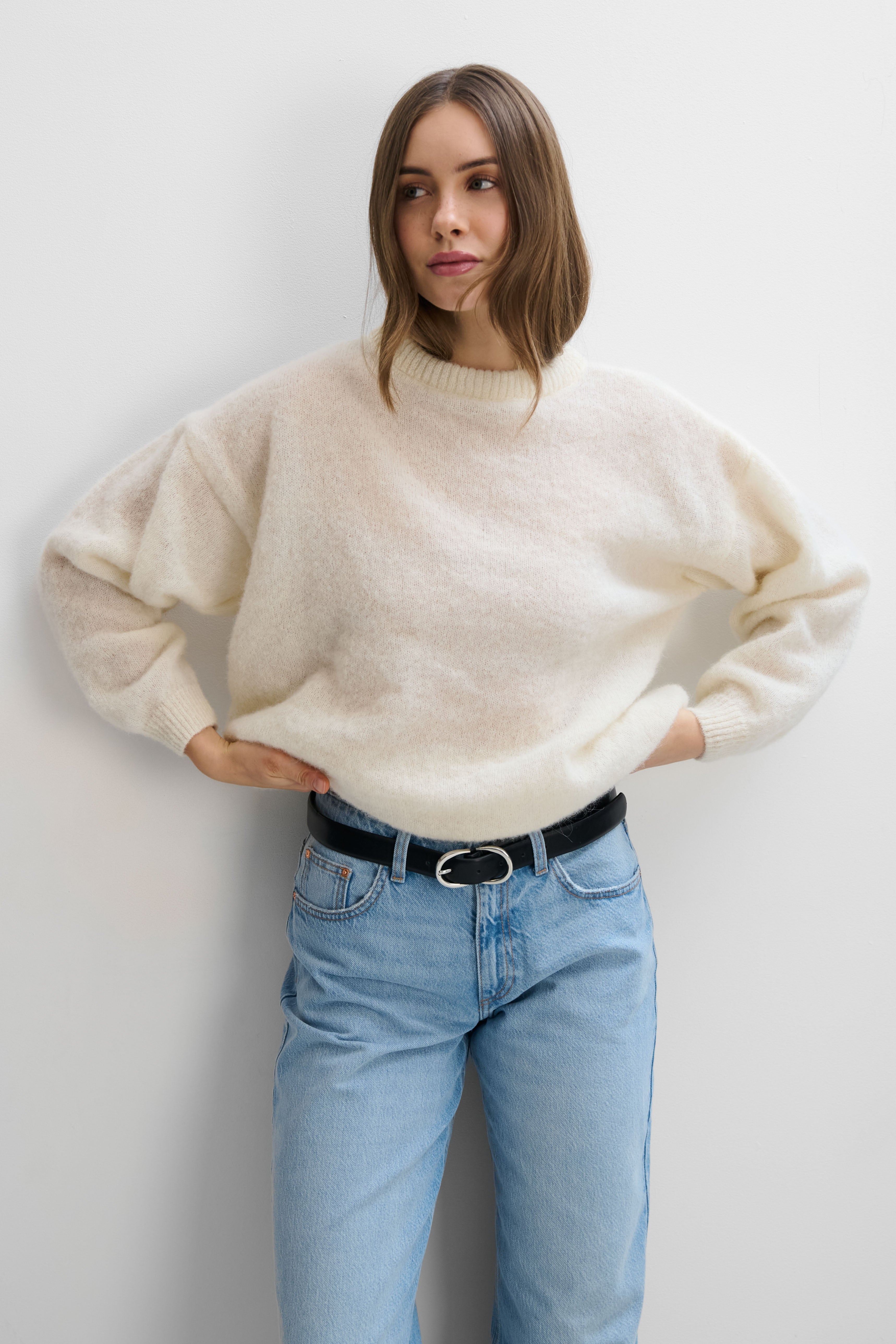 Lekki sweter z wełny alpaki Aura ecru