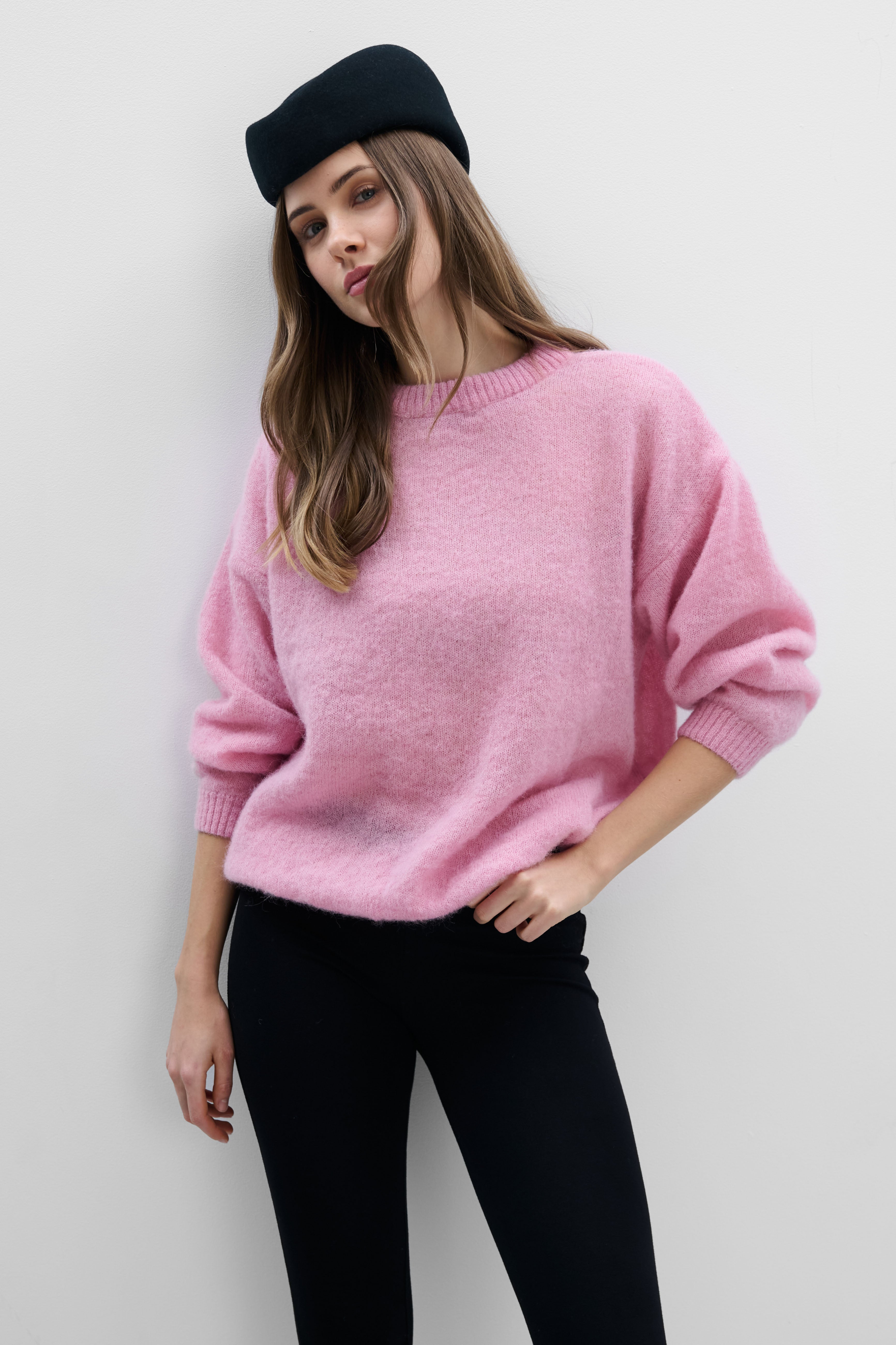 Lekki sweter z wełny alpaki Aura różowy