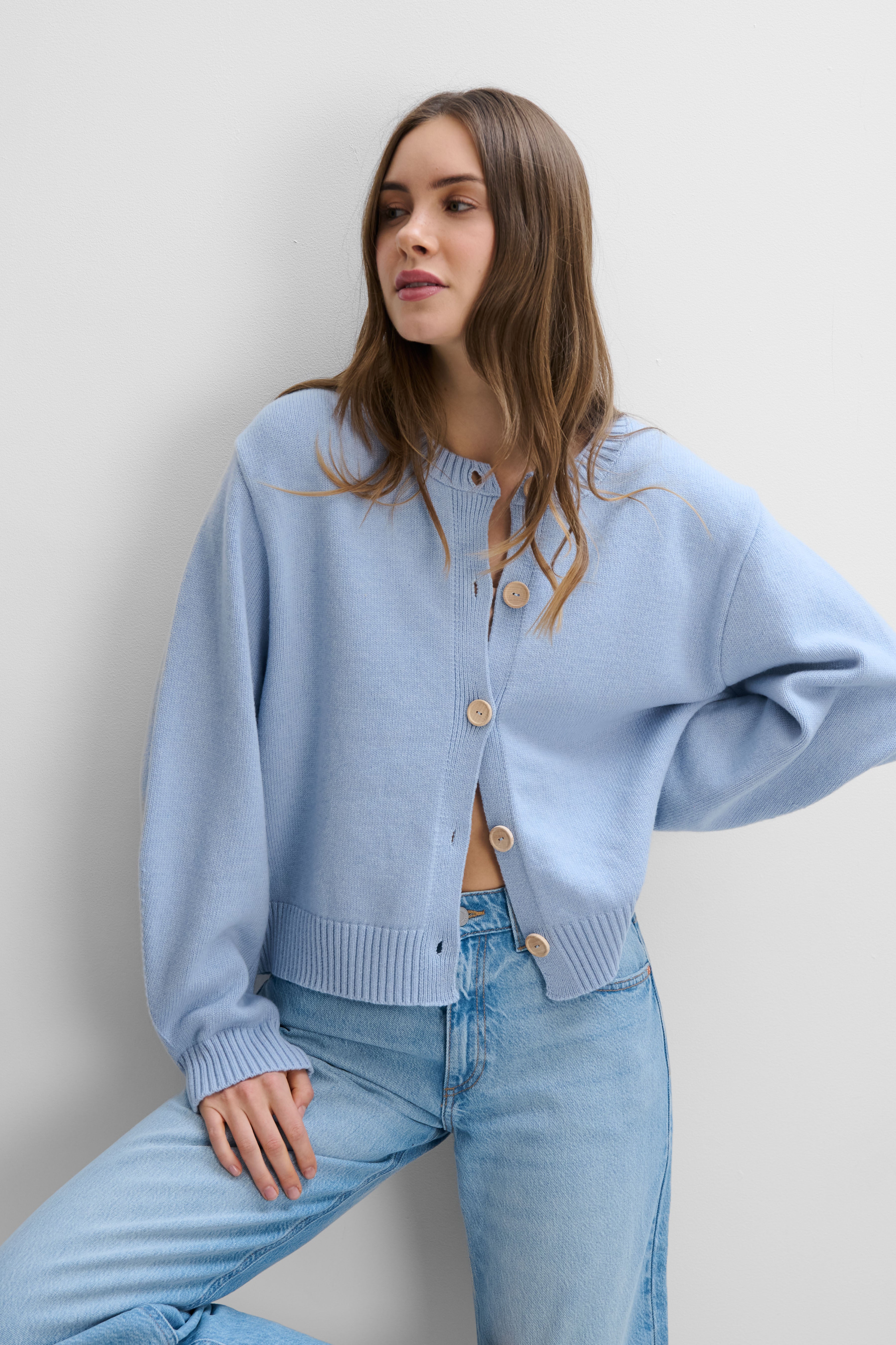 Kardigan z kaszmiru i wełny merynos Calm niebieski