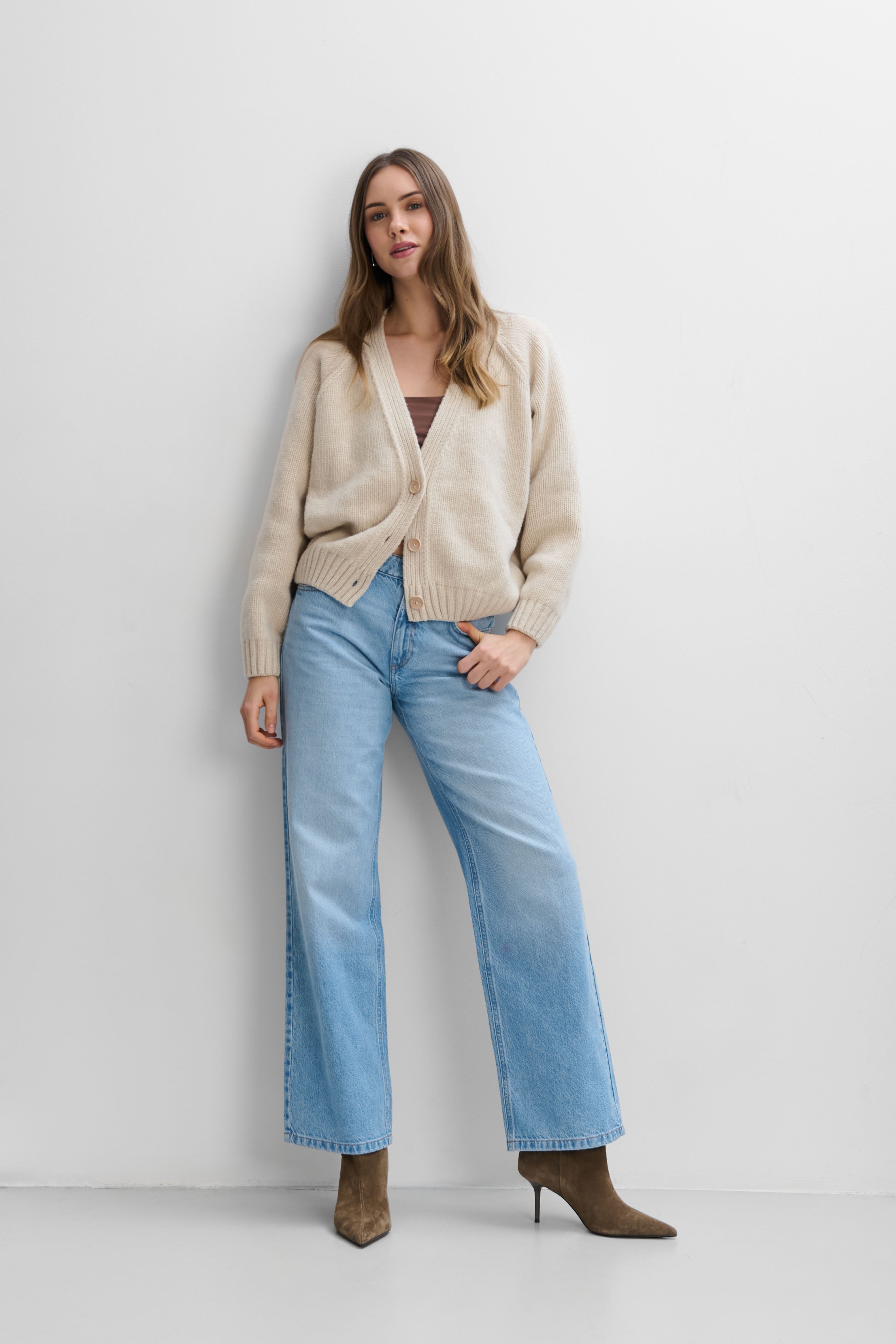 Kardigan z kaszmiru i wełny merynos Velvet Core beżowy