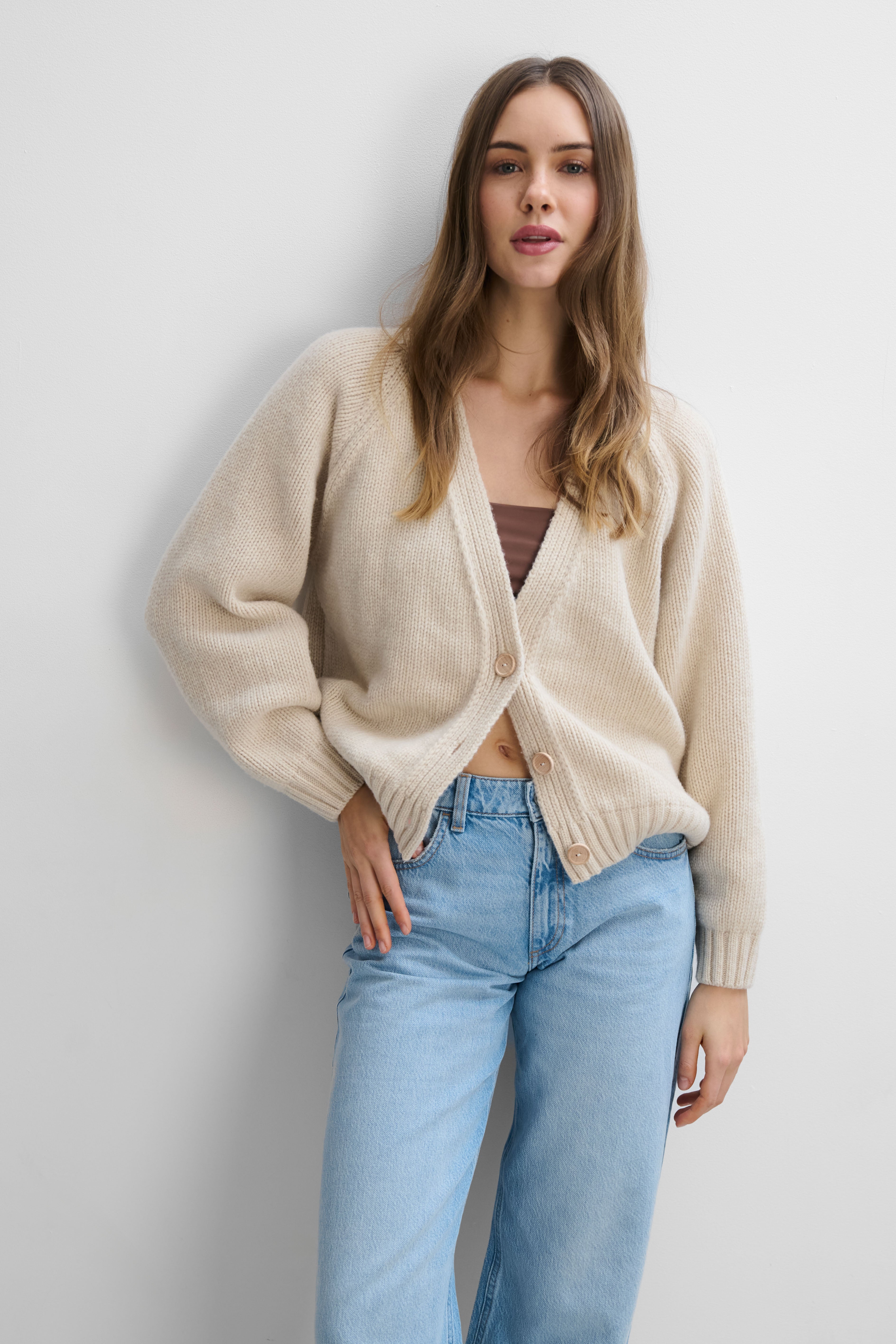 Kardigan z kaszmiru i wełny merynos Velvet Core beżowy