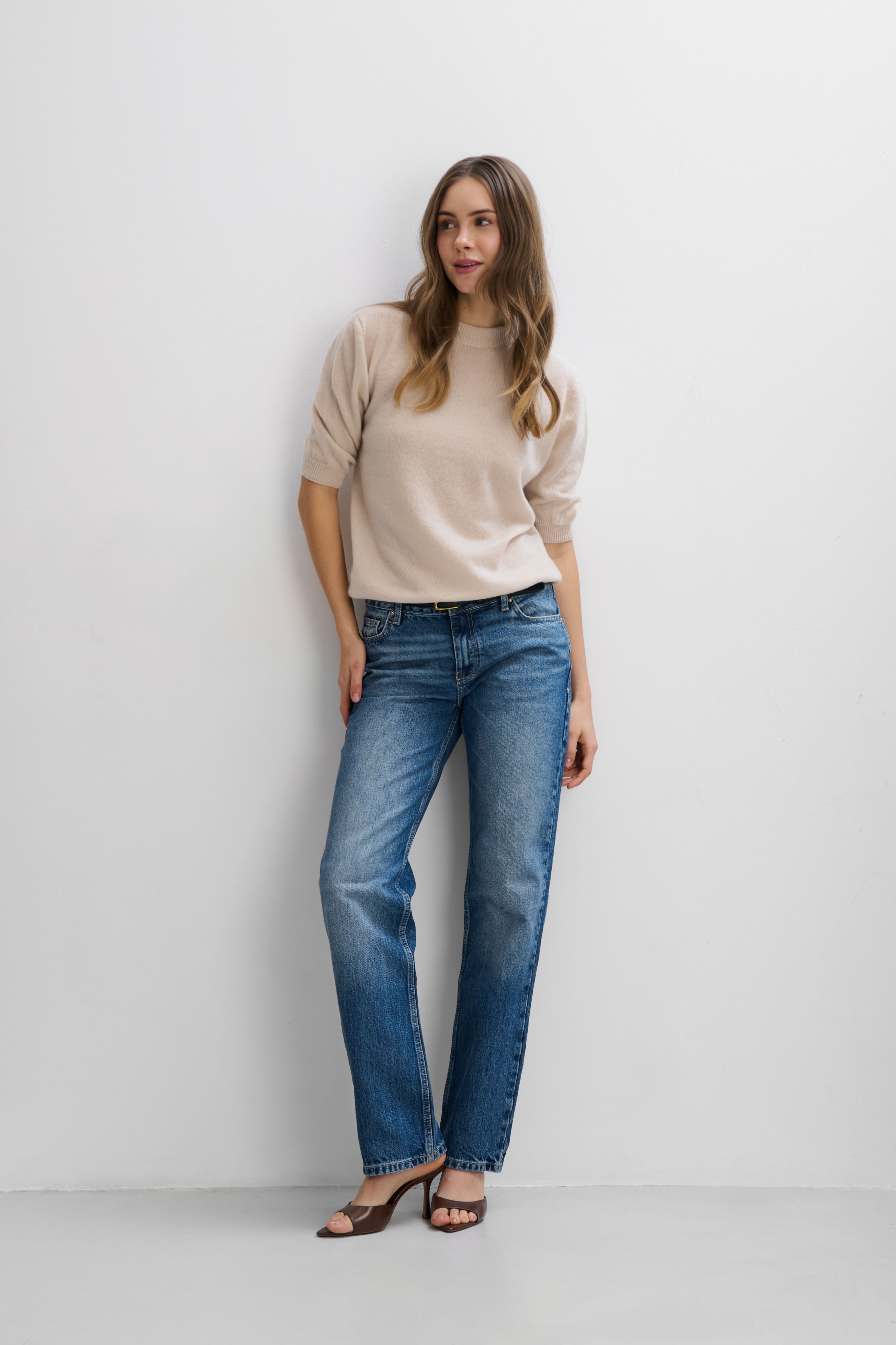 Bluzka z kaszmiru Lumi jasny beż