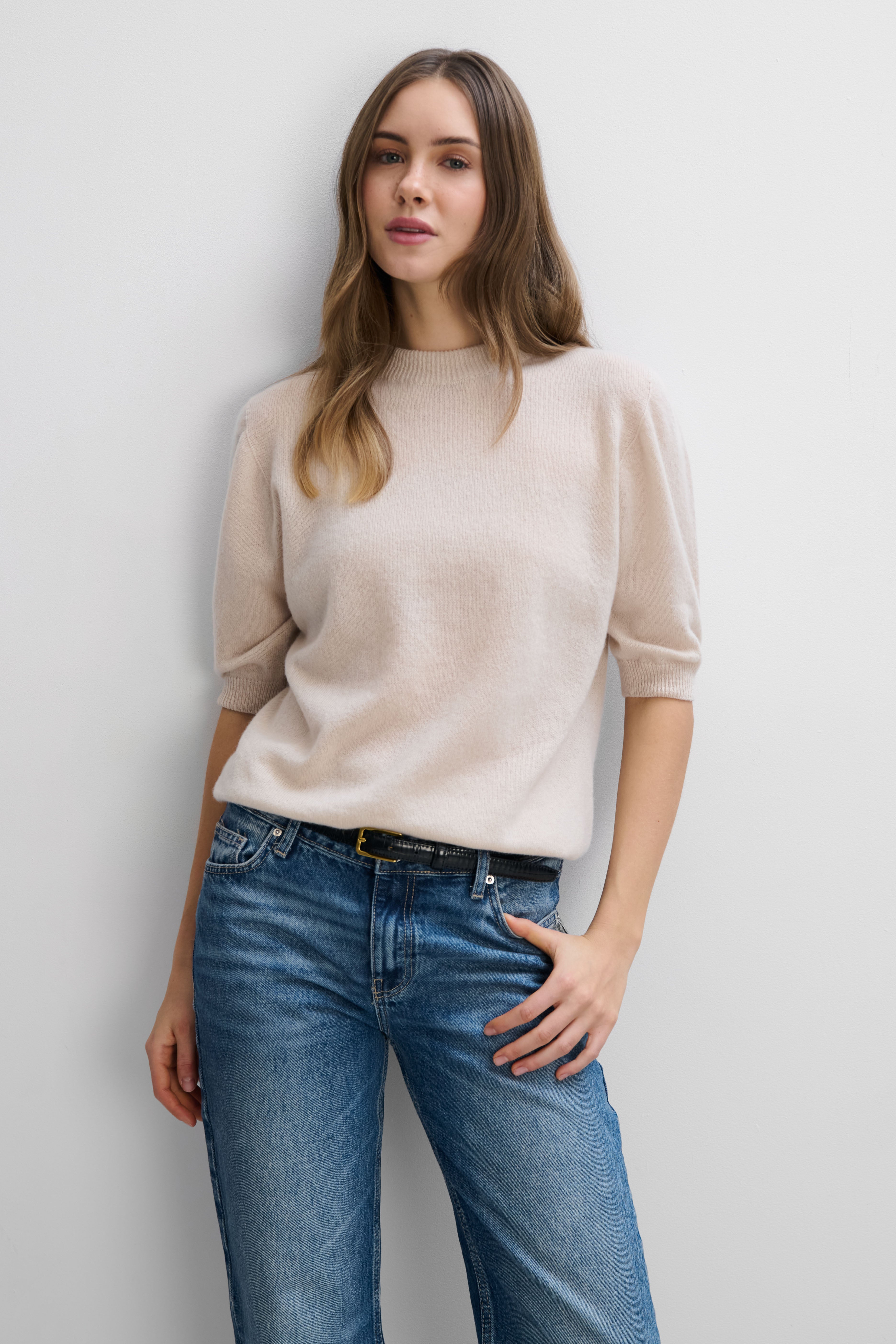 Bluzka z kaszmiru Lumi jasny beż