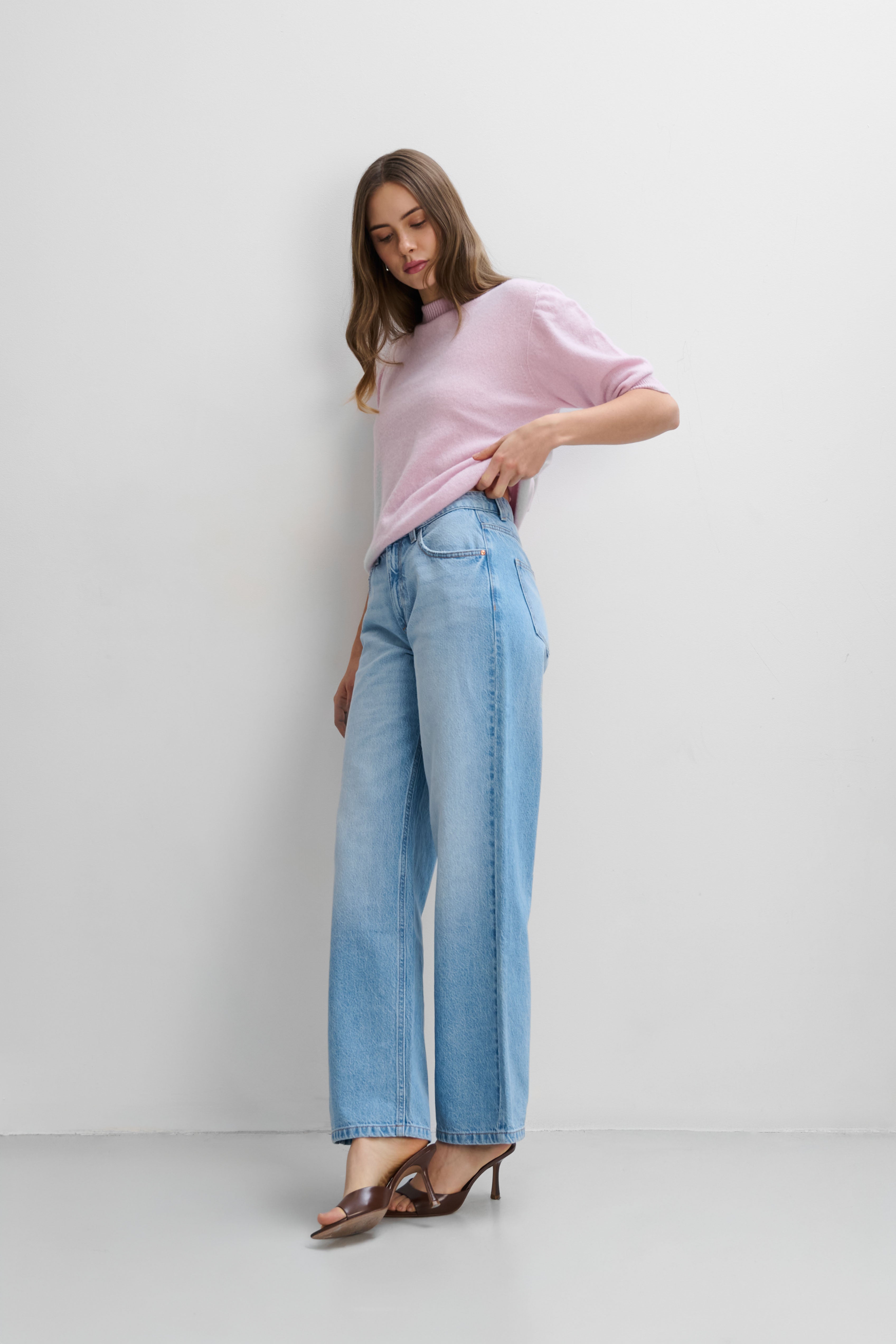 Bluzka z kaszmiru Lumi jasny beż