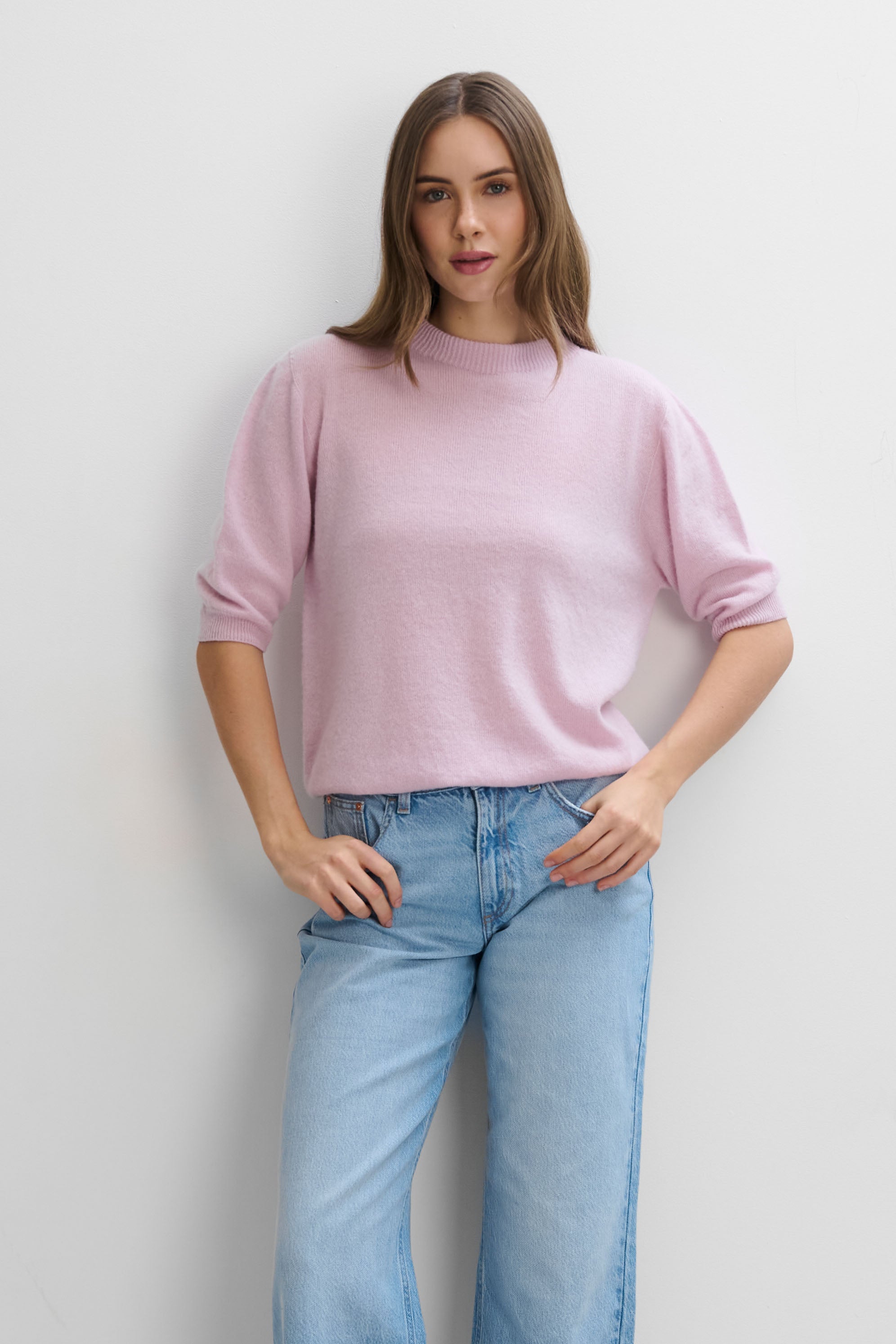 Bluzka z kaszmiru Lumi jasny beż