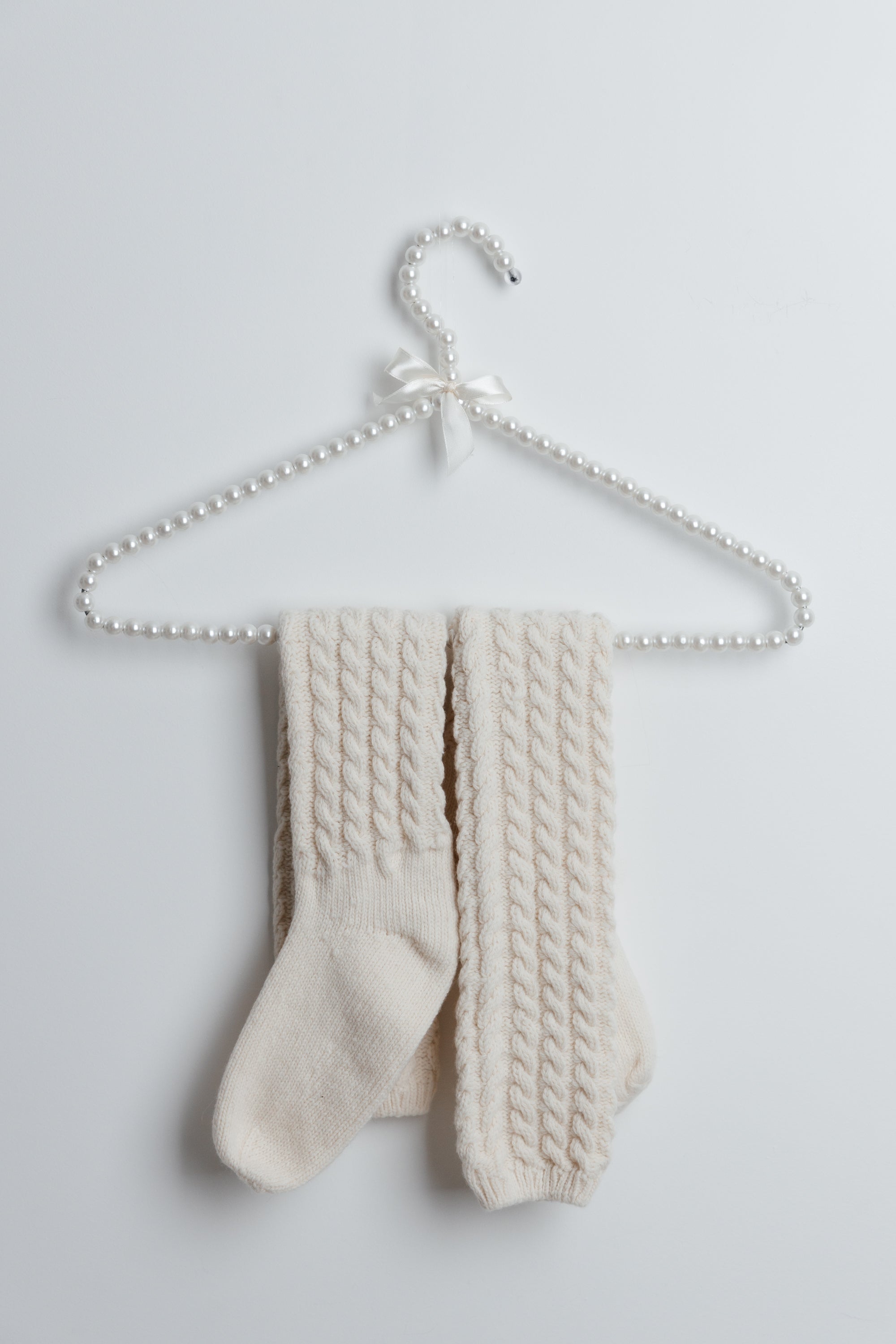 Grube długie skarpety z wełny merynos ecru