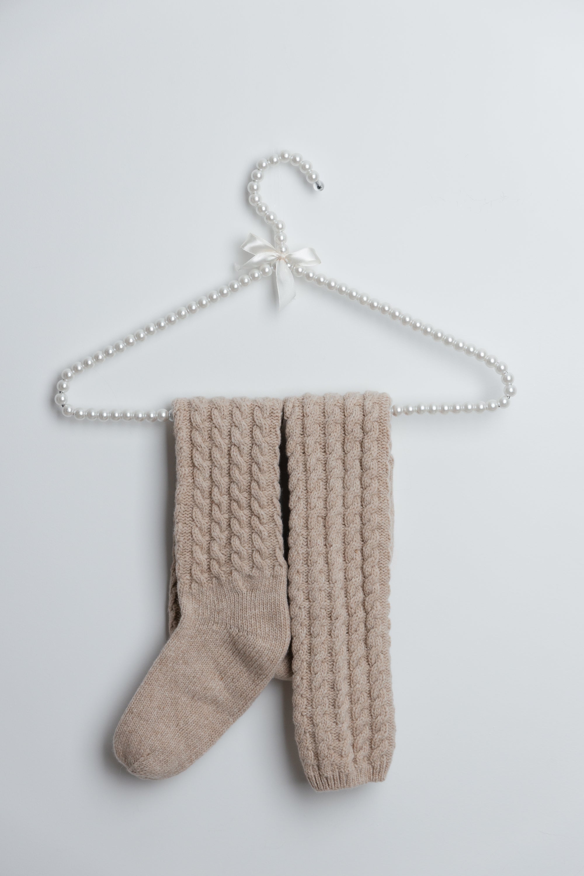 Grube długie skarpety z wełny merynos beżowe