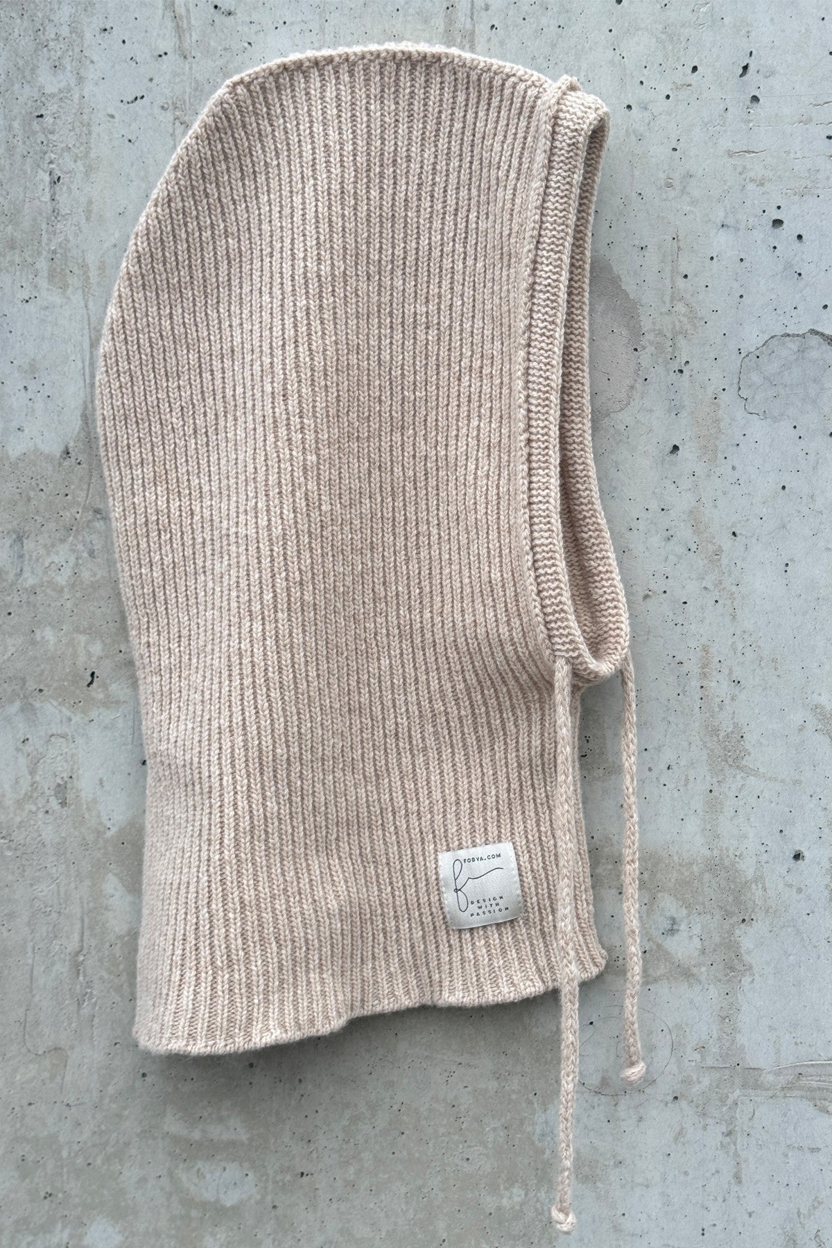 Balaclava kominiarka wełniana prążkowany splot beżowy - 7