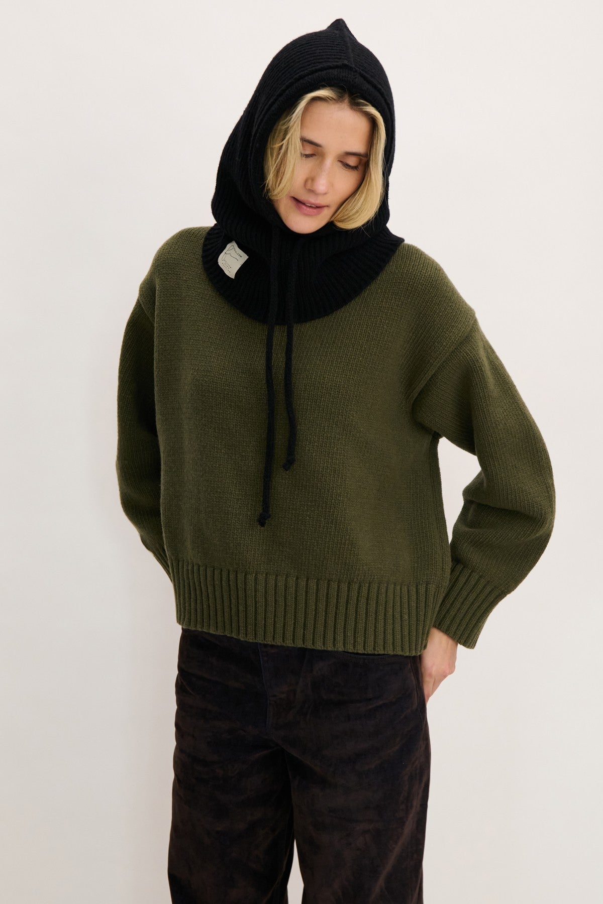 Balaclava kominiarka wełniana prążkowany splot czarny - 3