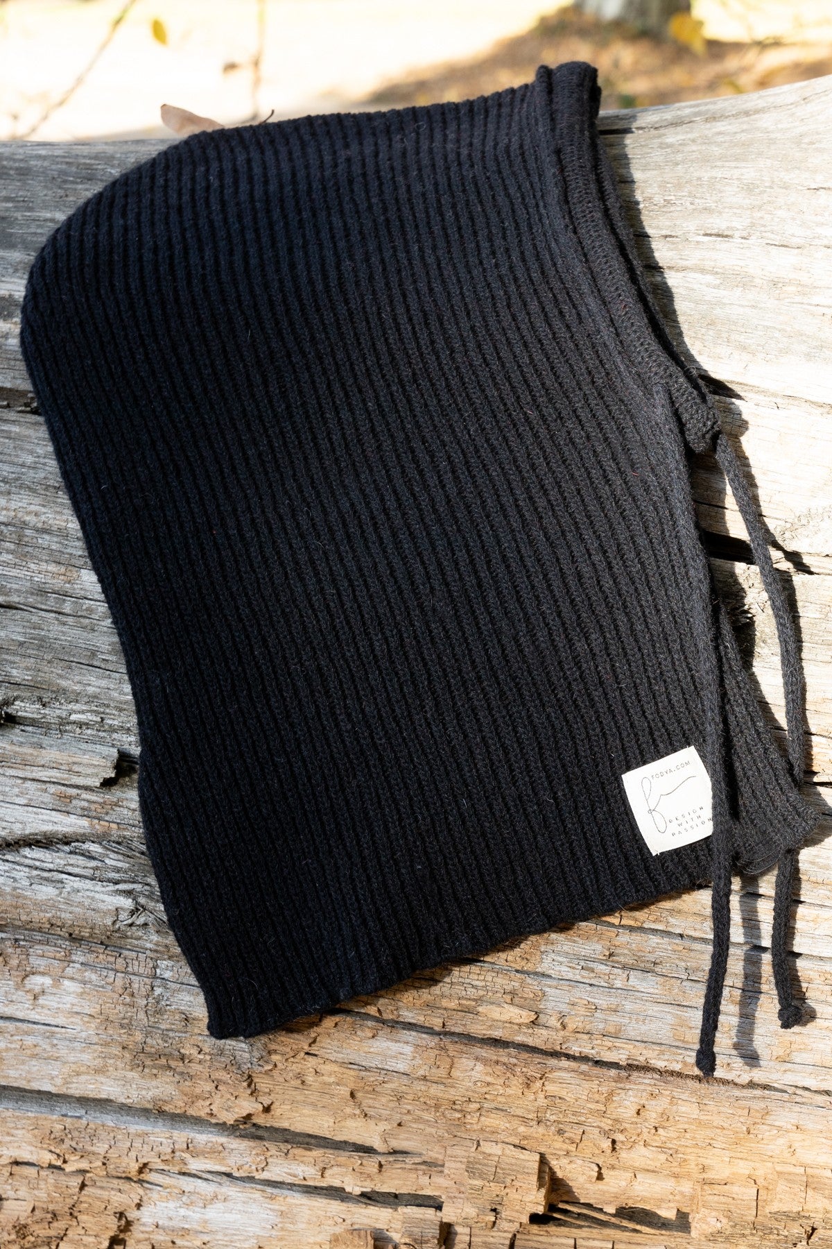 Balaclava kominiarka wełniana prążkowany splot czarny - 1