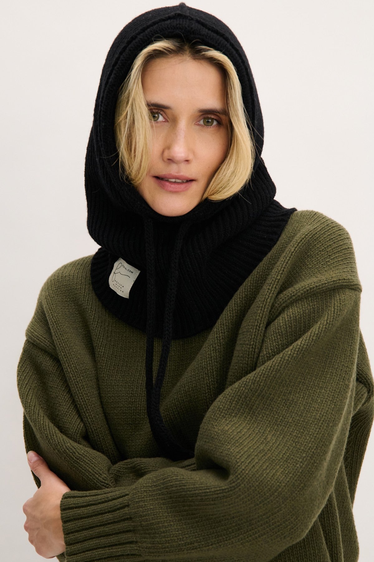 Balaclava kominiarka wełniana prążkowany splot czarny - 4