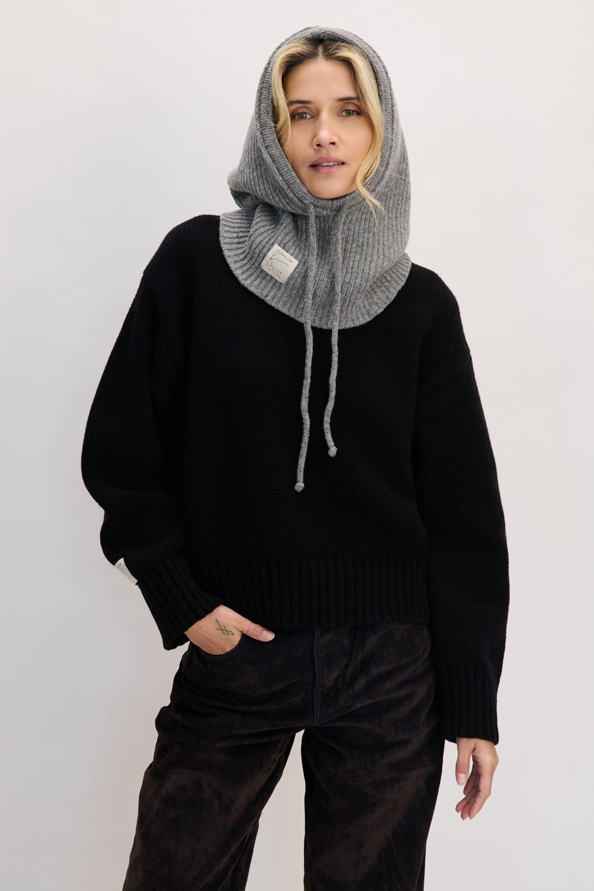 Balaclava kominiarka wełniana prążkowany splot szary - 3