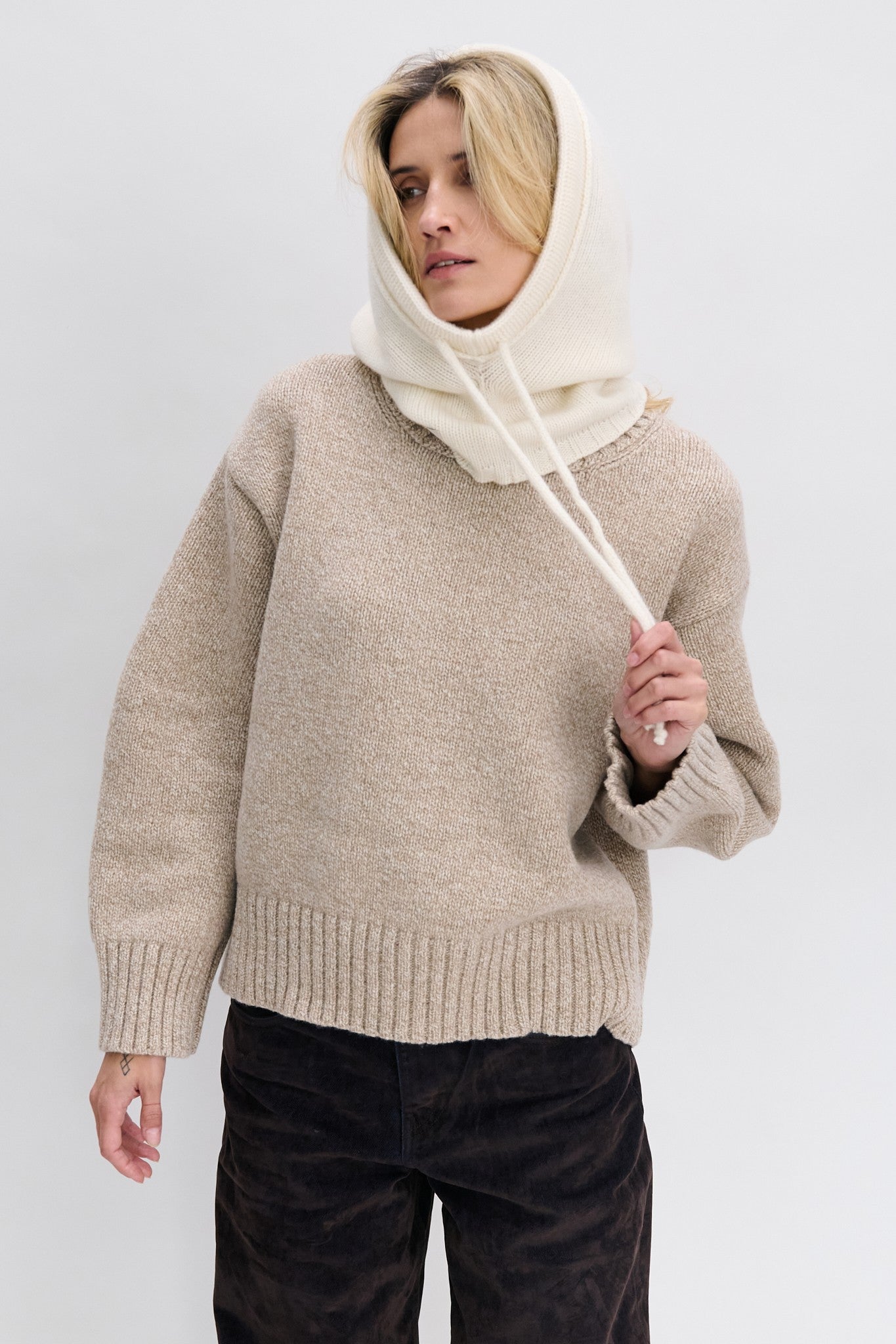 Balaclava z kaszmiru ecru - 4