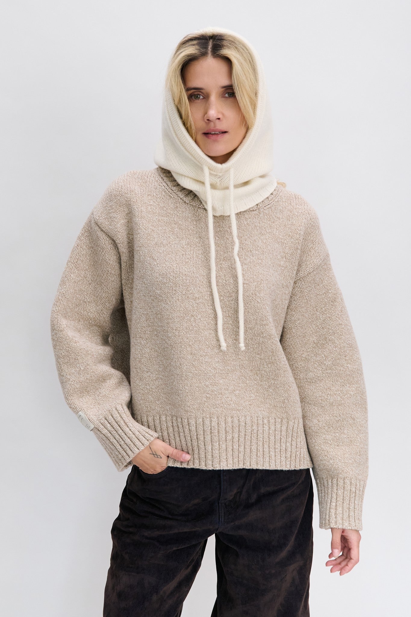 Balaclava z kaszmiru ecru - 3