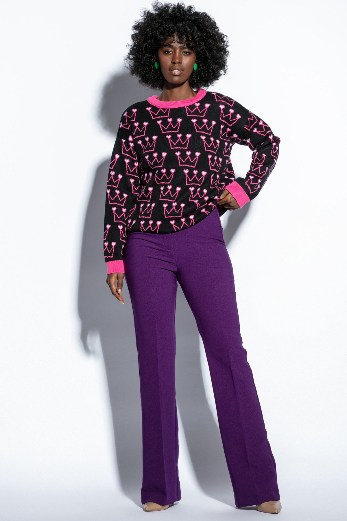 Bawełniany sweter korony serca czarny - 2