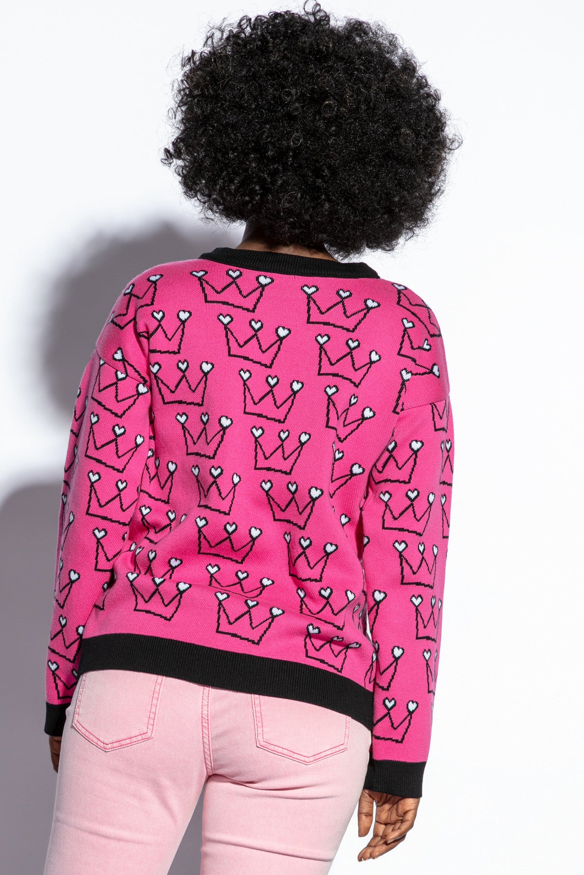 Bawełniany sweter korony serca różowy - 2