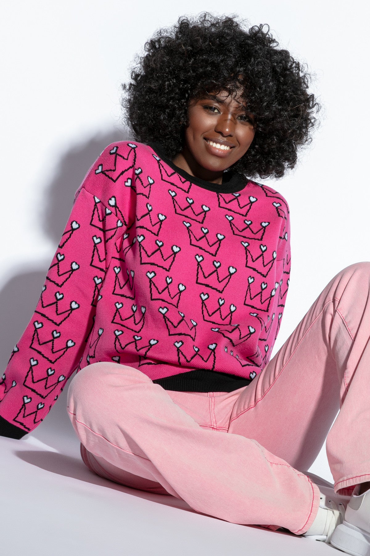Bawełniany sweter korony serca różowy - 3