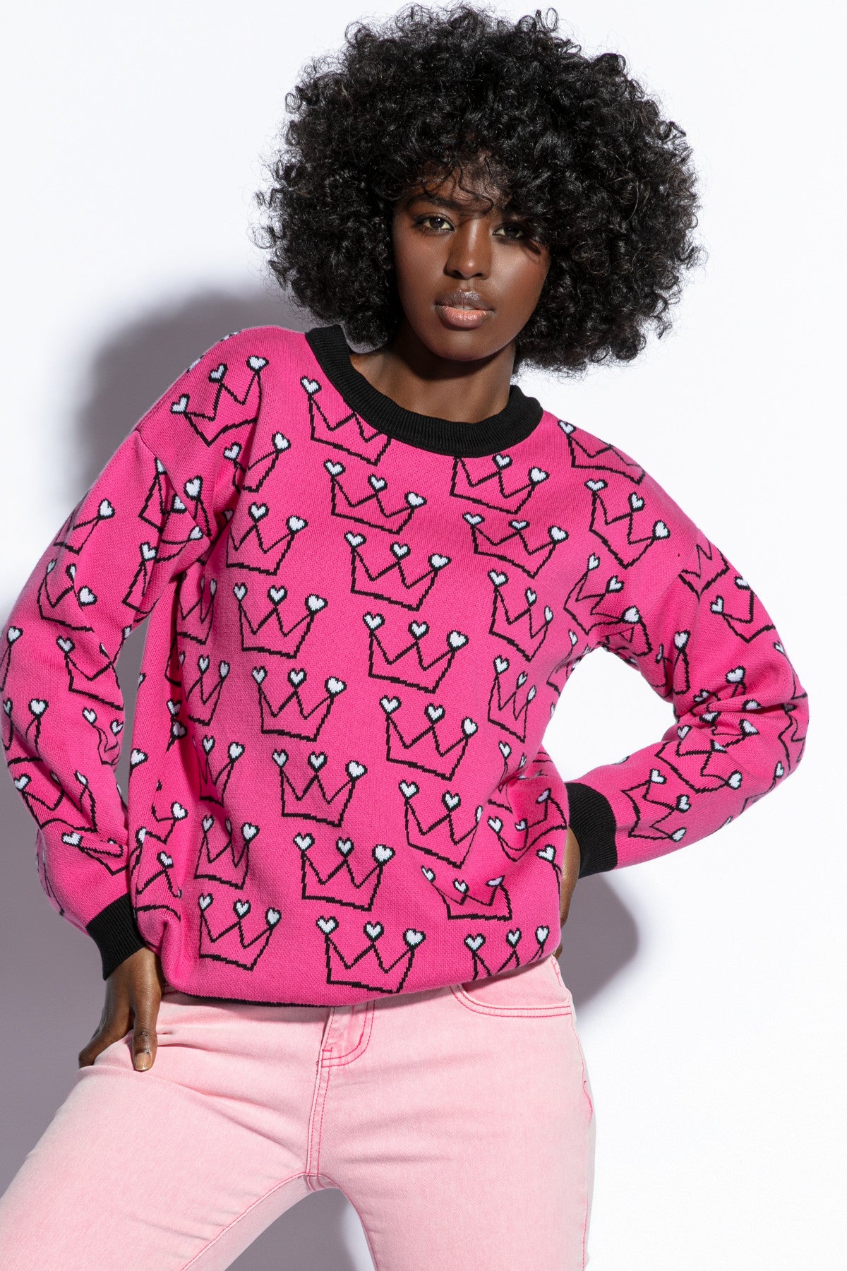 Bawełniany sweter korony serca różowy - 1