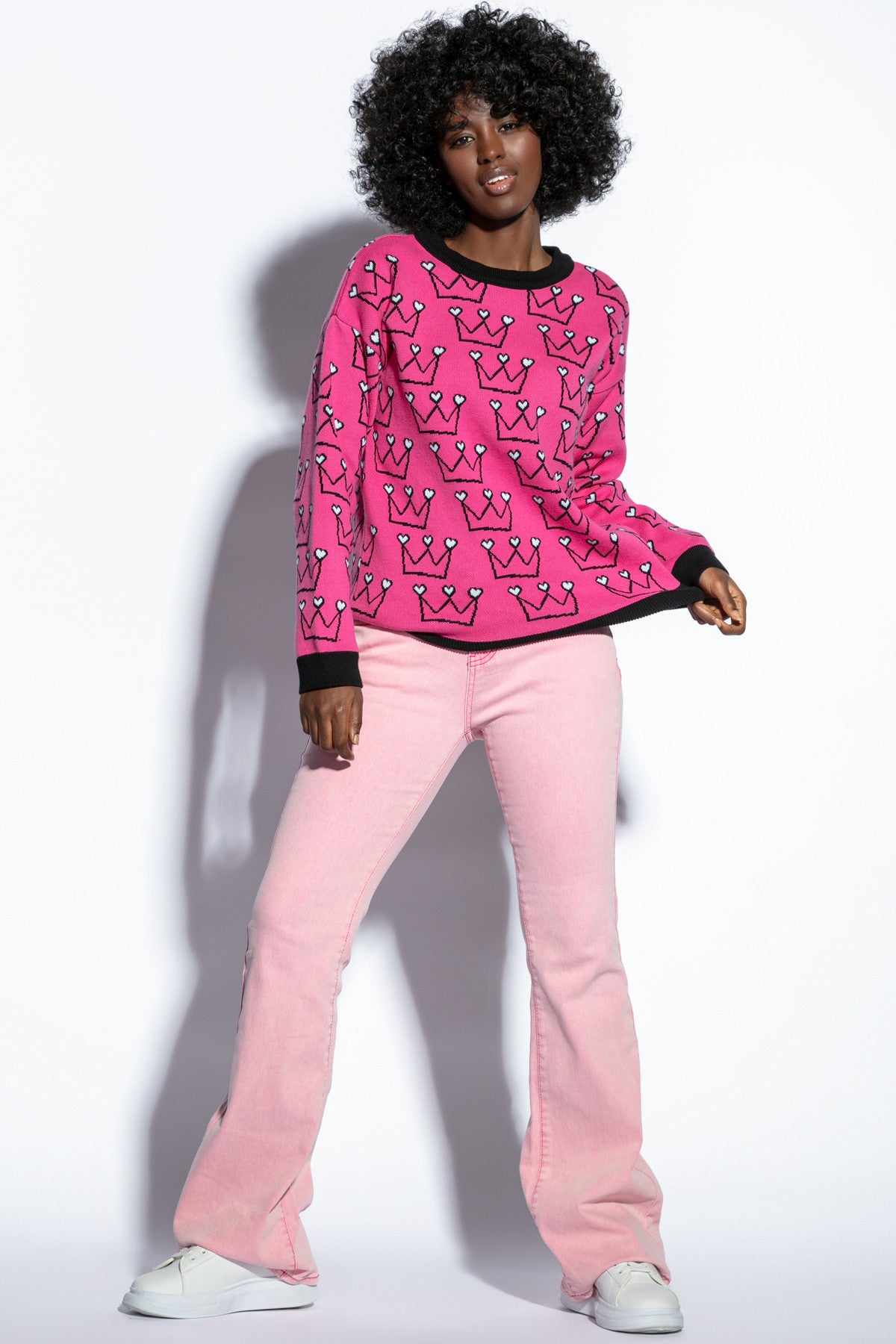 Bawełniany sweter korony serca różowy - 4