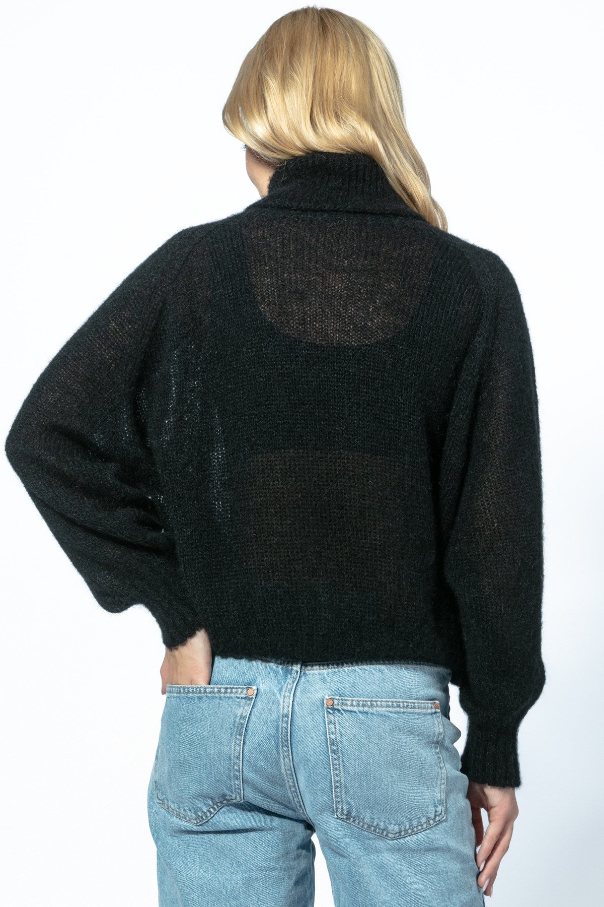 Bezszwowy oversizowy sweter z golfem z wełny alpaki czarny - 3