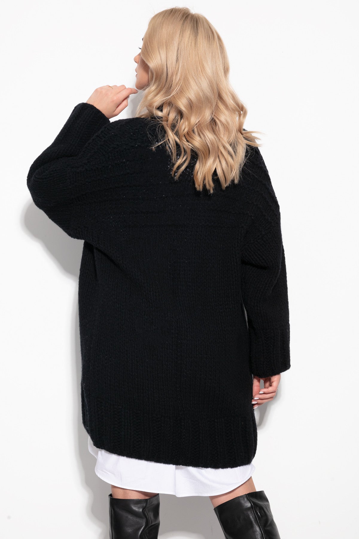 Ciepły klasyczny kardigan kaszmirowy czarny - 2