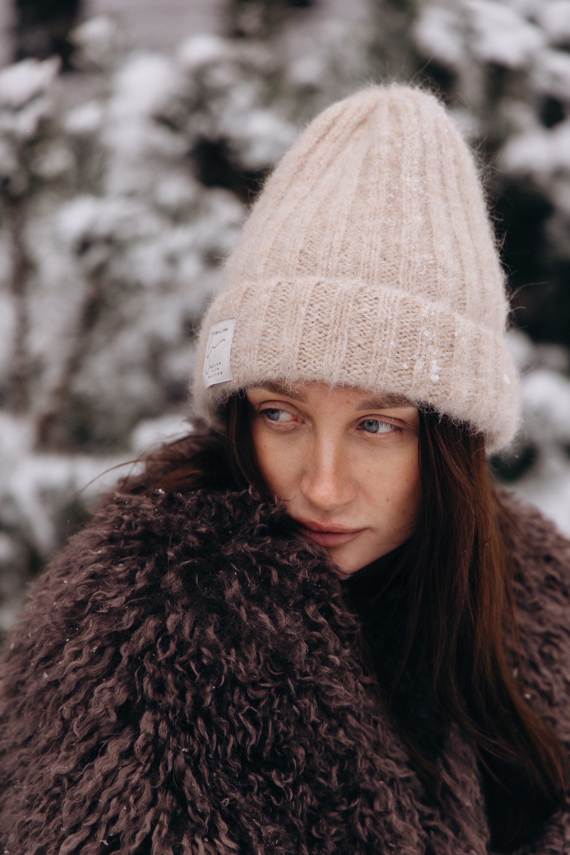 Czapka z wełny alpaki Snow Kiss beżowy - 1