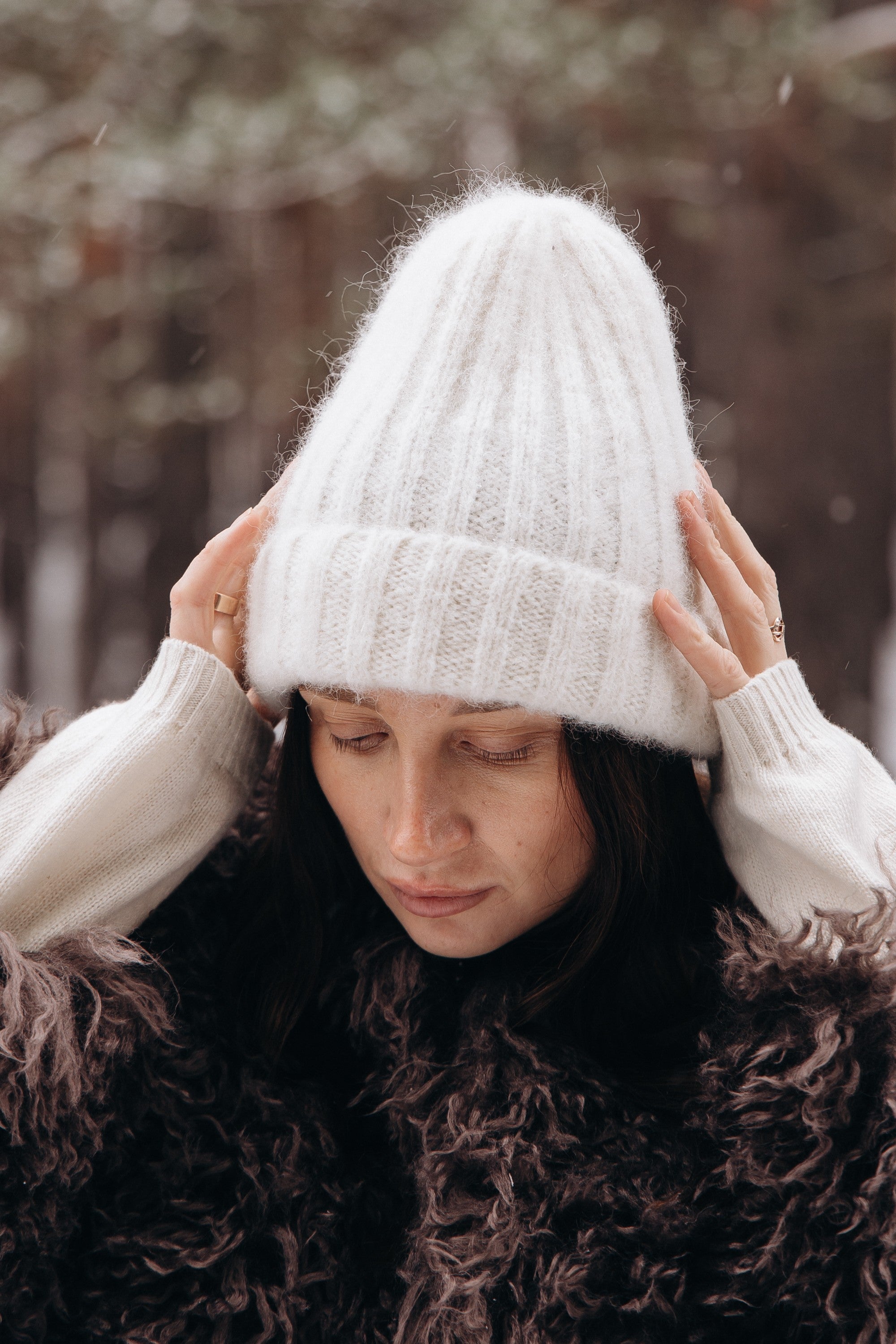 Czapka z wełny alpaki Snow Kiss ecru - 6