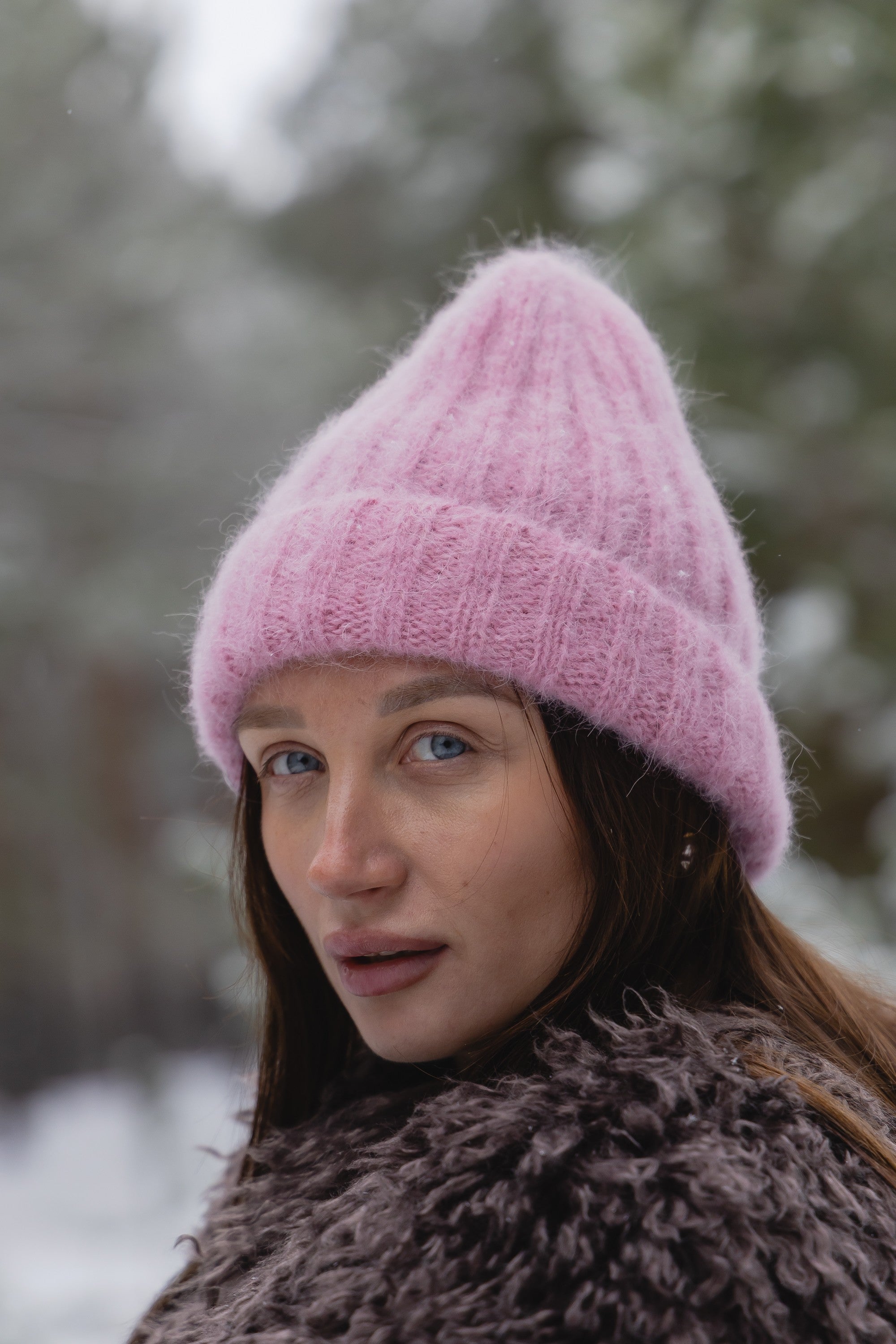 Czapka z wełny alpaki Snow Kiss różowy - 1